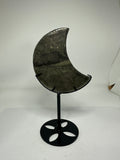 Pyrite Moon Carving on Custom Stand – 267g
