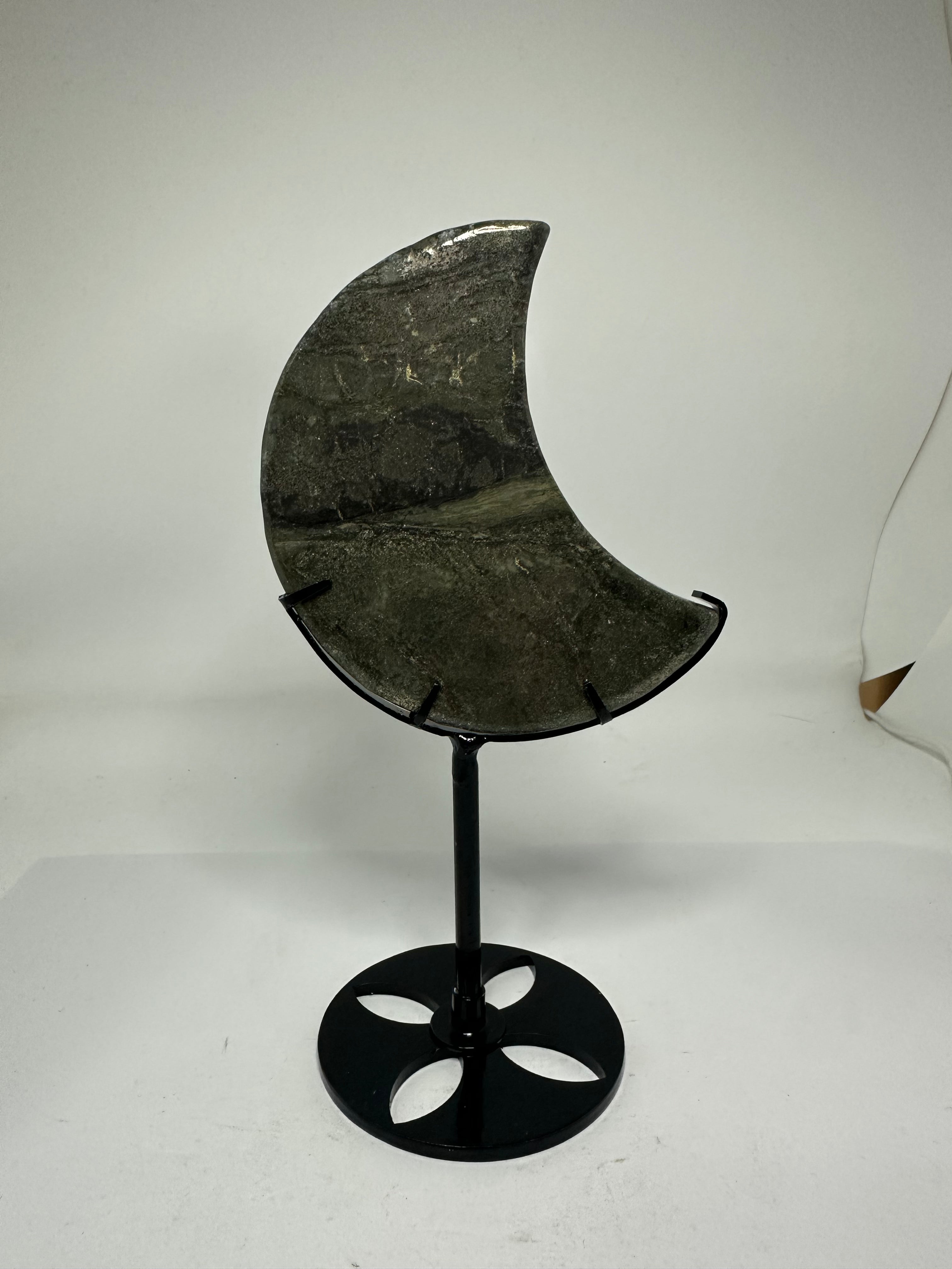 Pyrite Moon Carving on Custom Stand – 267g