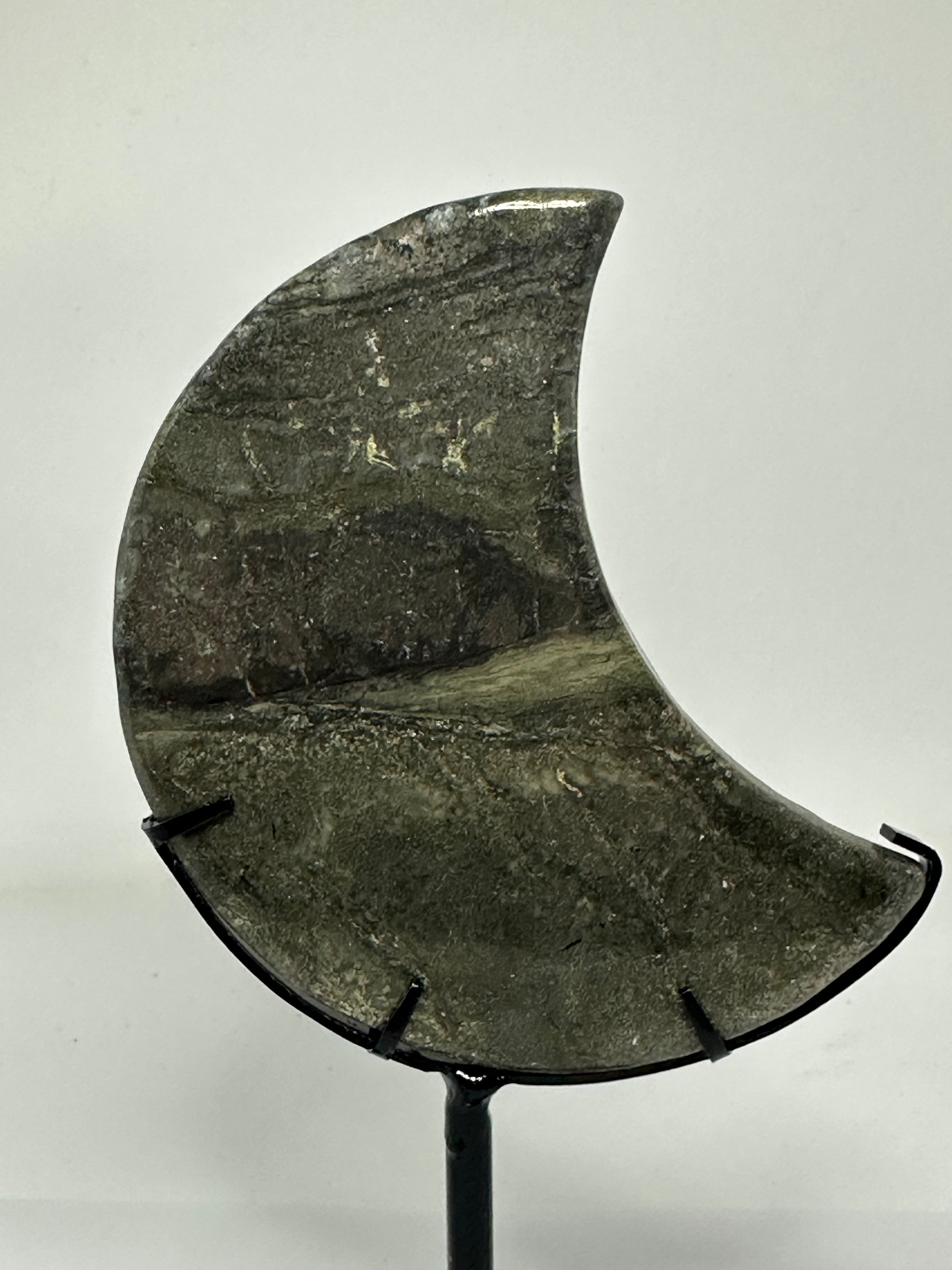 Pyrite Moon Carving on Custom Stand – 267g