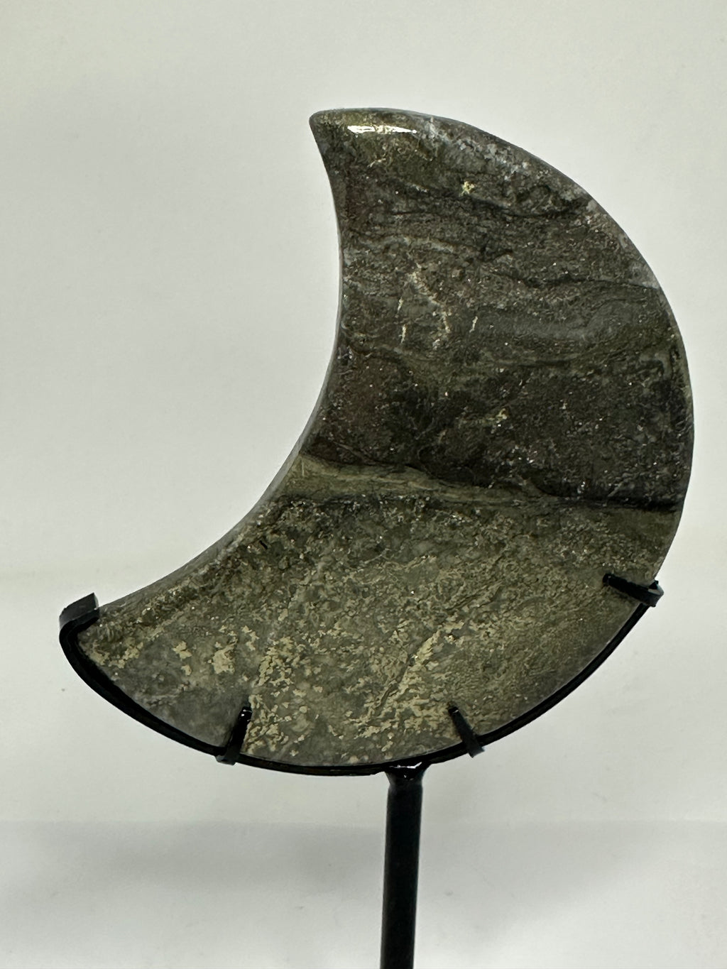 Pyrite Moon Carving on Custom Stand – 267g