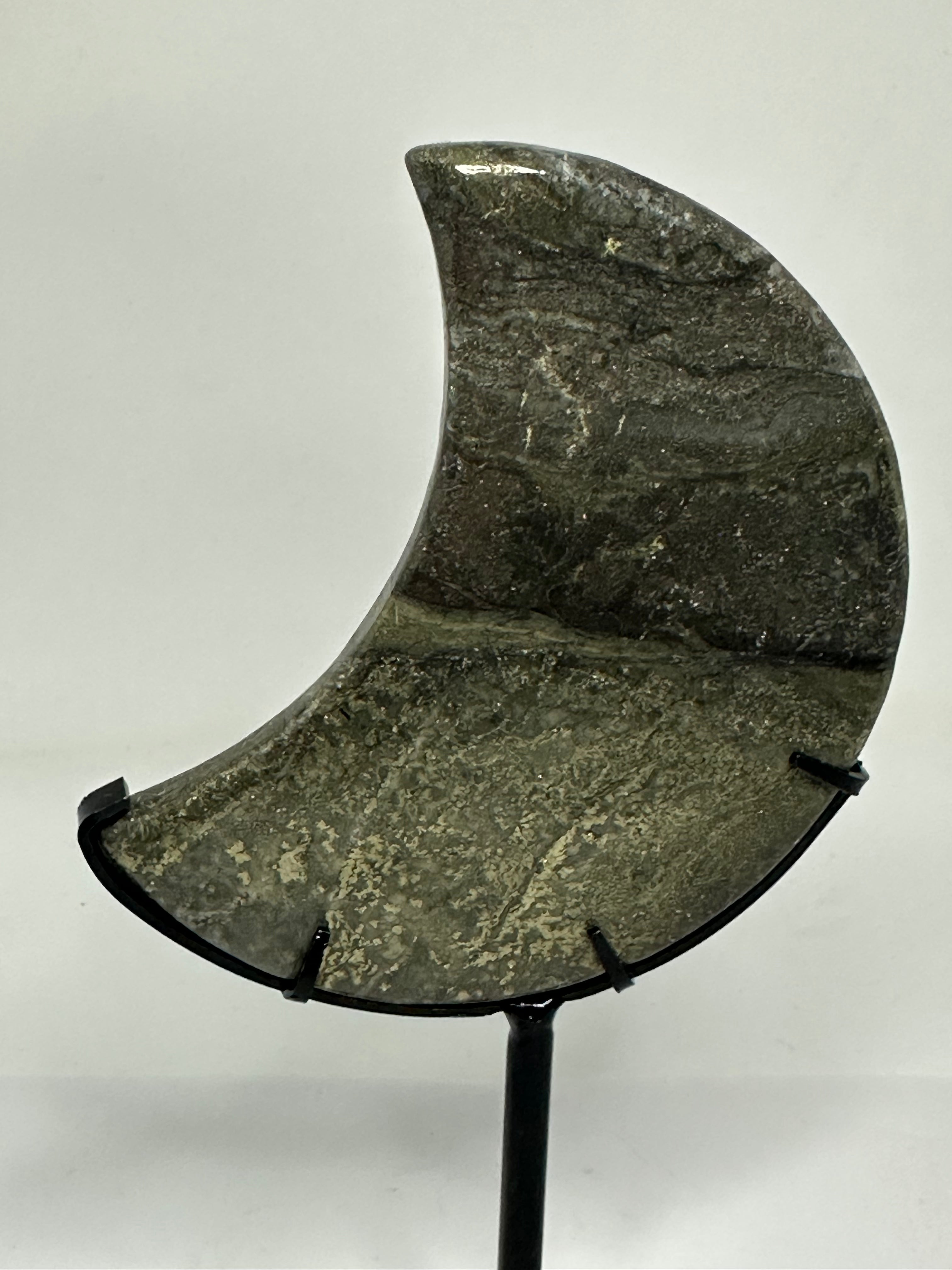 Pyrite Moon Carving on Custom Stand – 267g