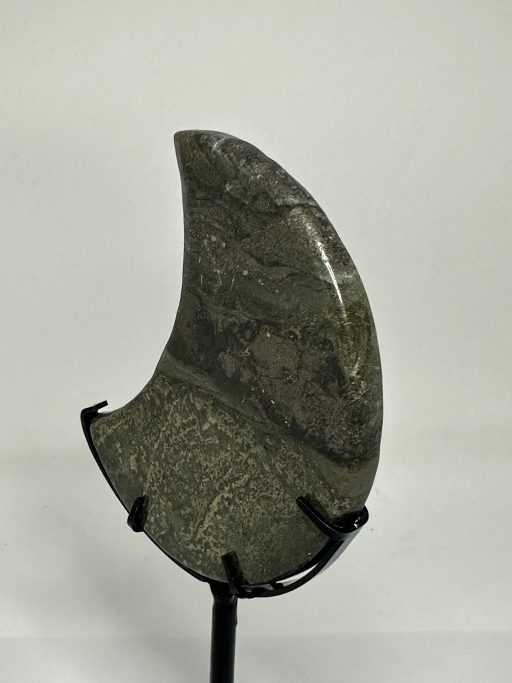 Pyrite Moon Carving on Custom Stand – 267g