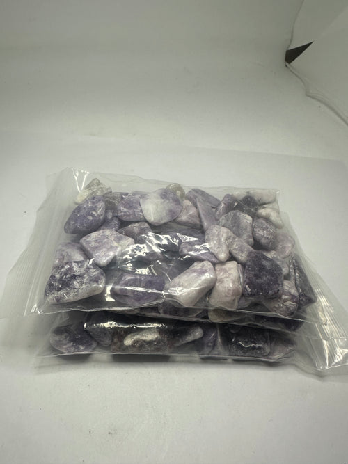 Tumbled lepidolite chips, 100g, shown from another angle