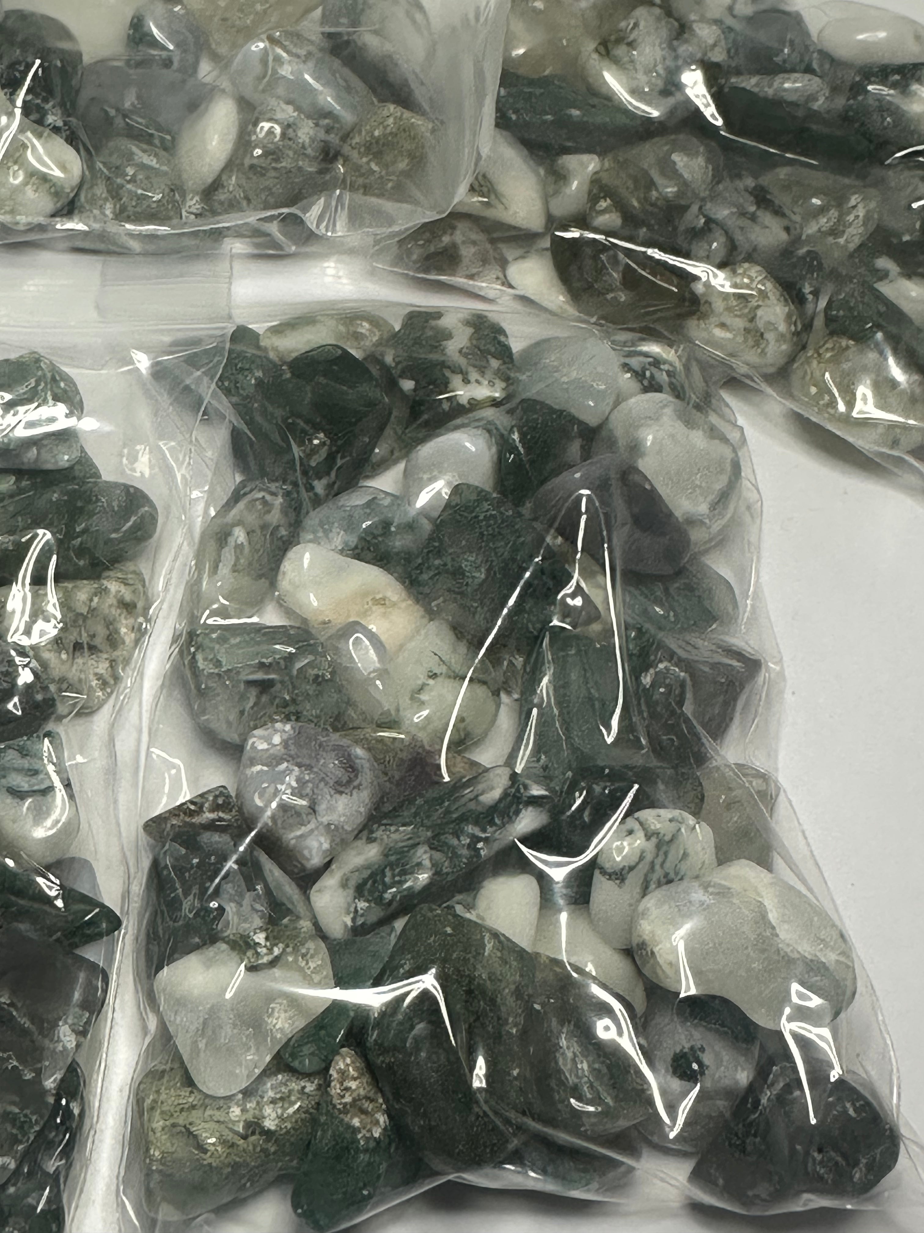 Moss Agate Crystal Chips – 100g