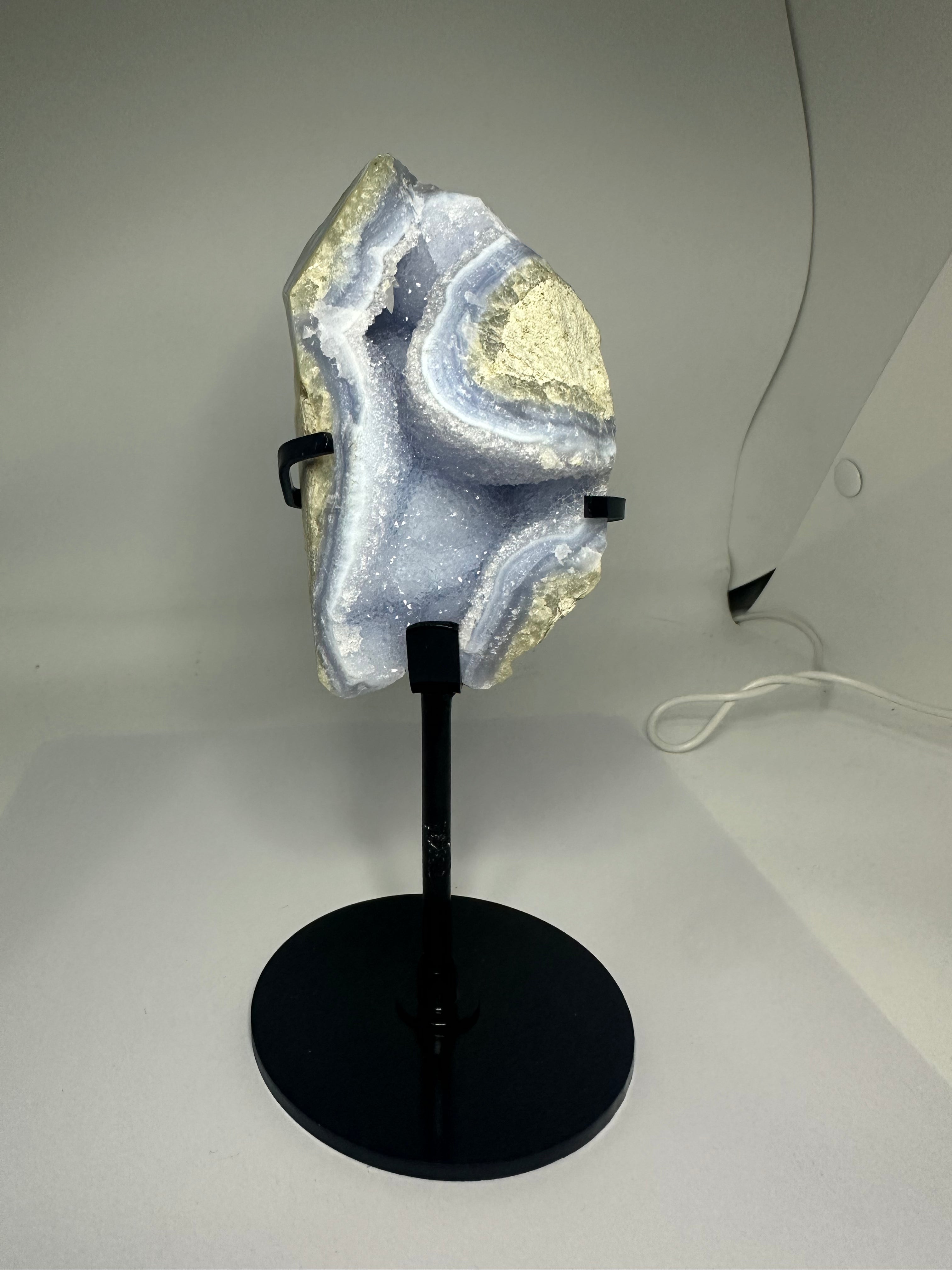Blue Lace Agate Raw Specimen on Custom Stand