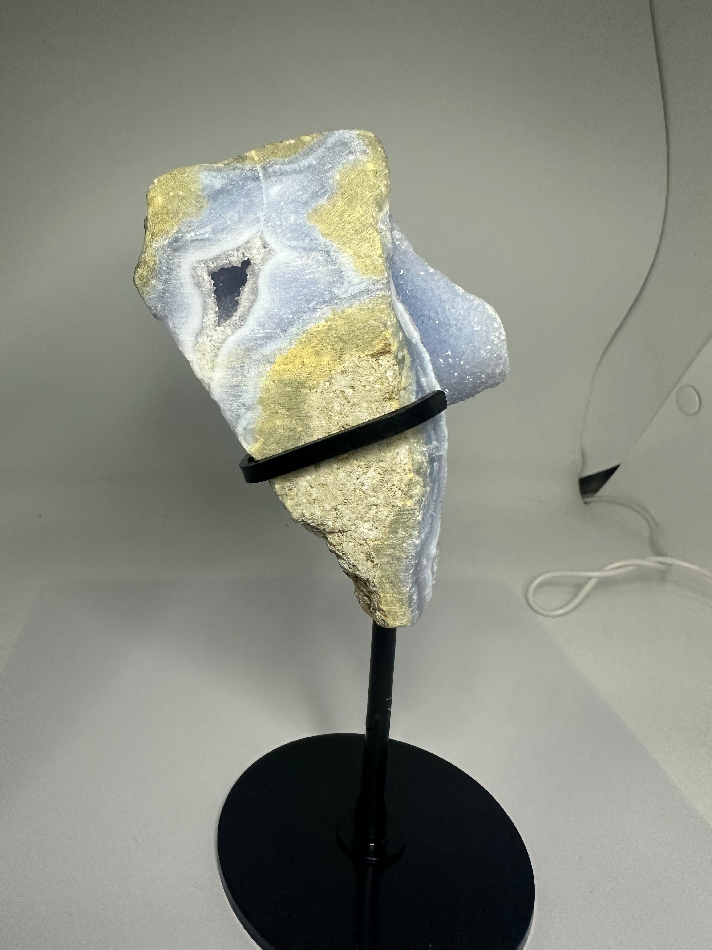 Blue Lace Agate Raw Specimen on Custom Stand