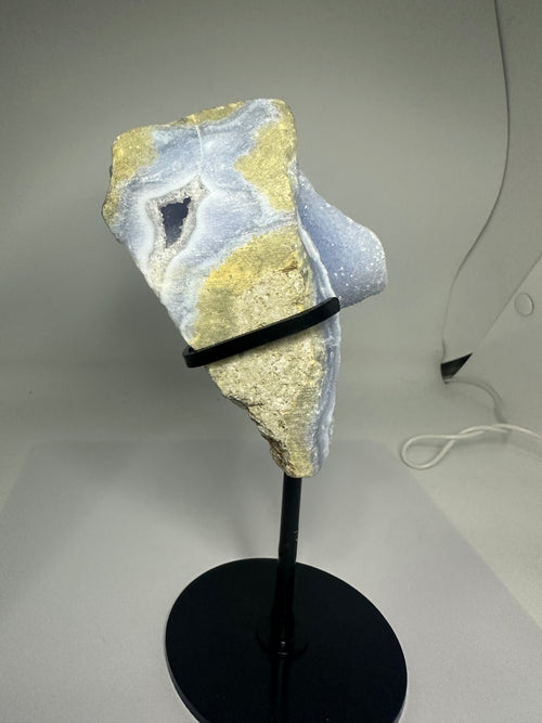 Blue Lace Agate Raw Specimen on Custom Stand