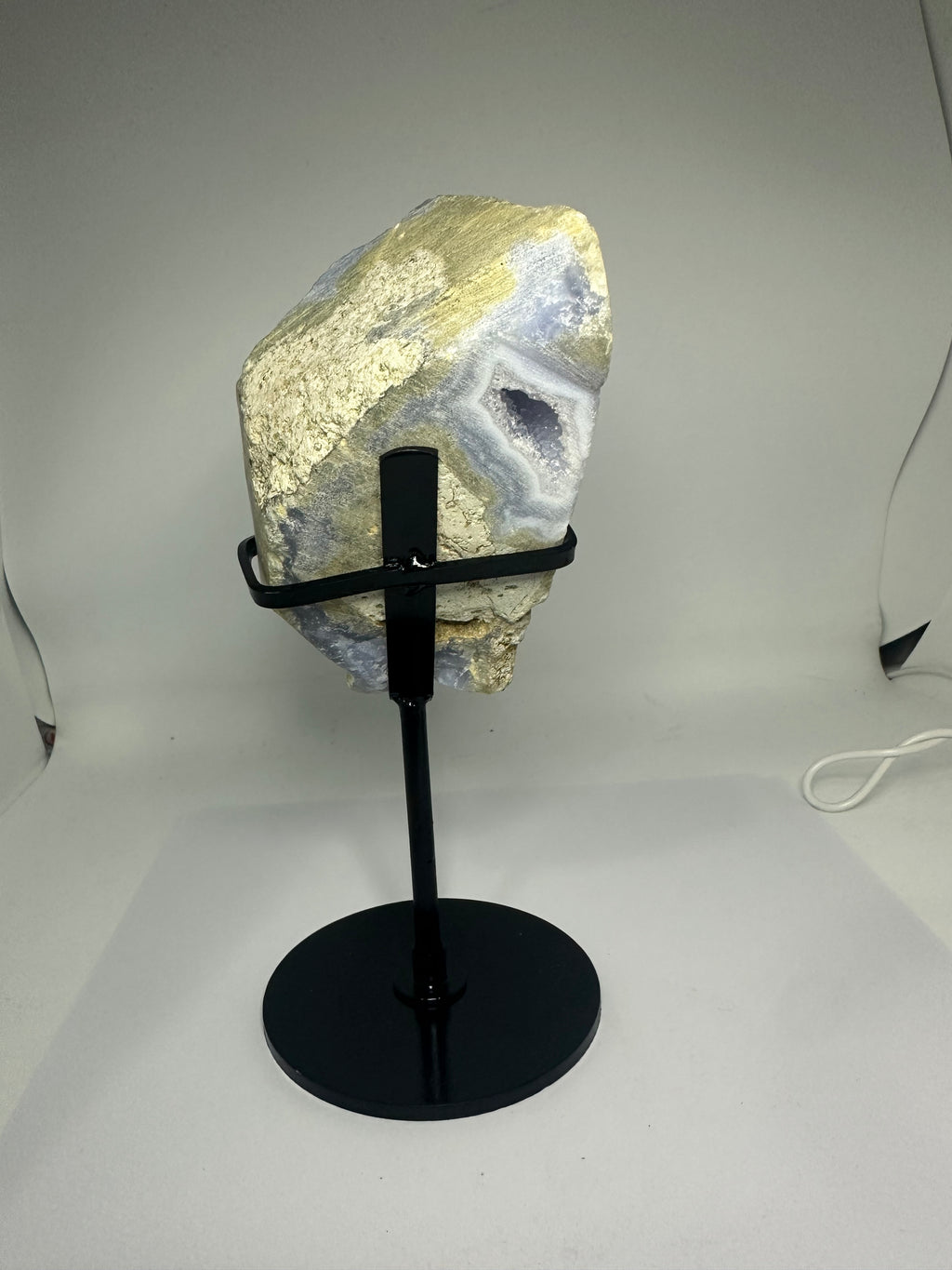 Blue Lace Agate Raw Specimen on Custom Stand
