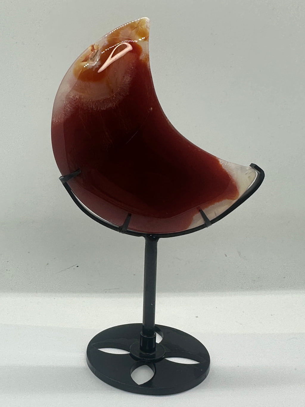 Carnelian Moon Carving on Custom Stand – 231g