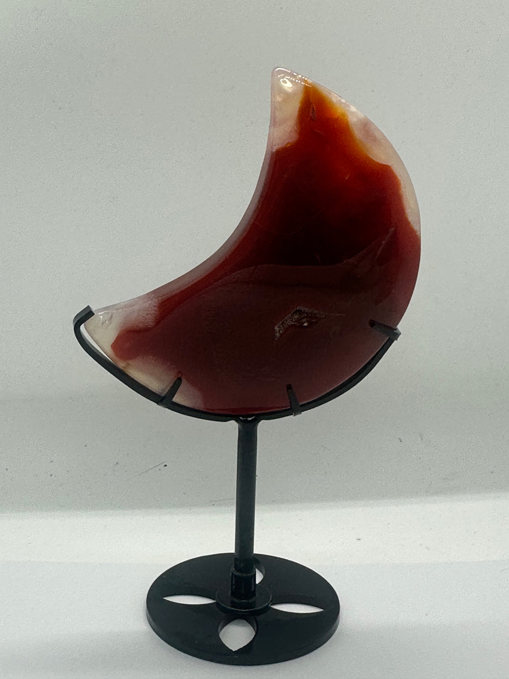 Carnelian Moon Carving on Custom Stand – 231g