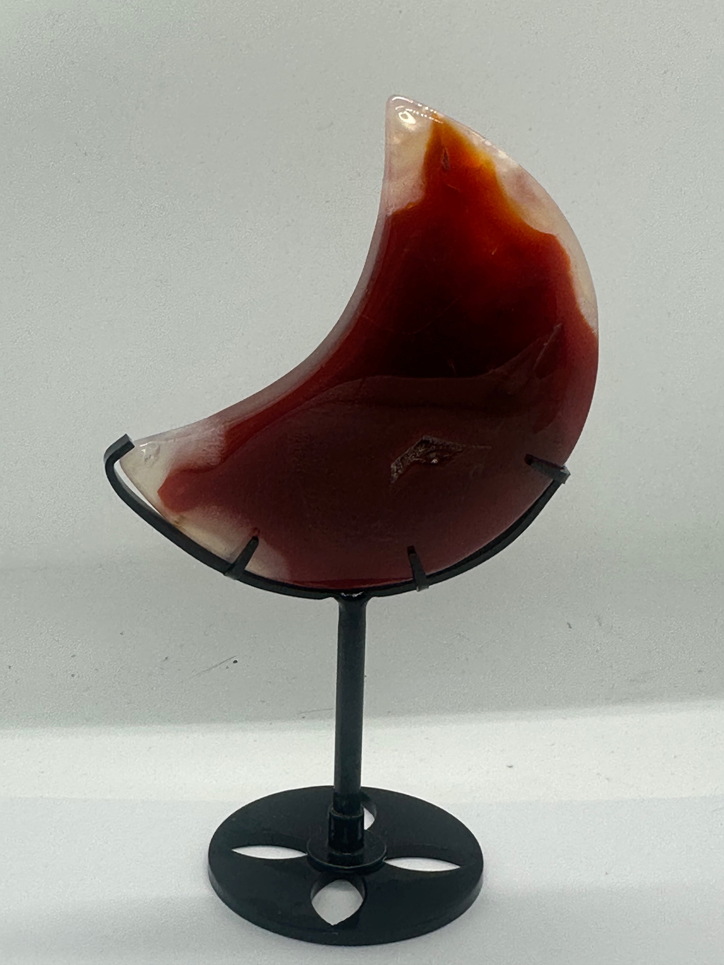 Carnelian Moon Carving on Custom Stand – 231g