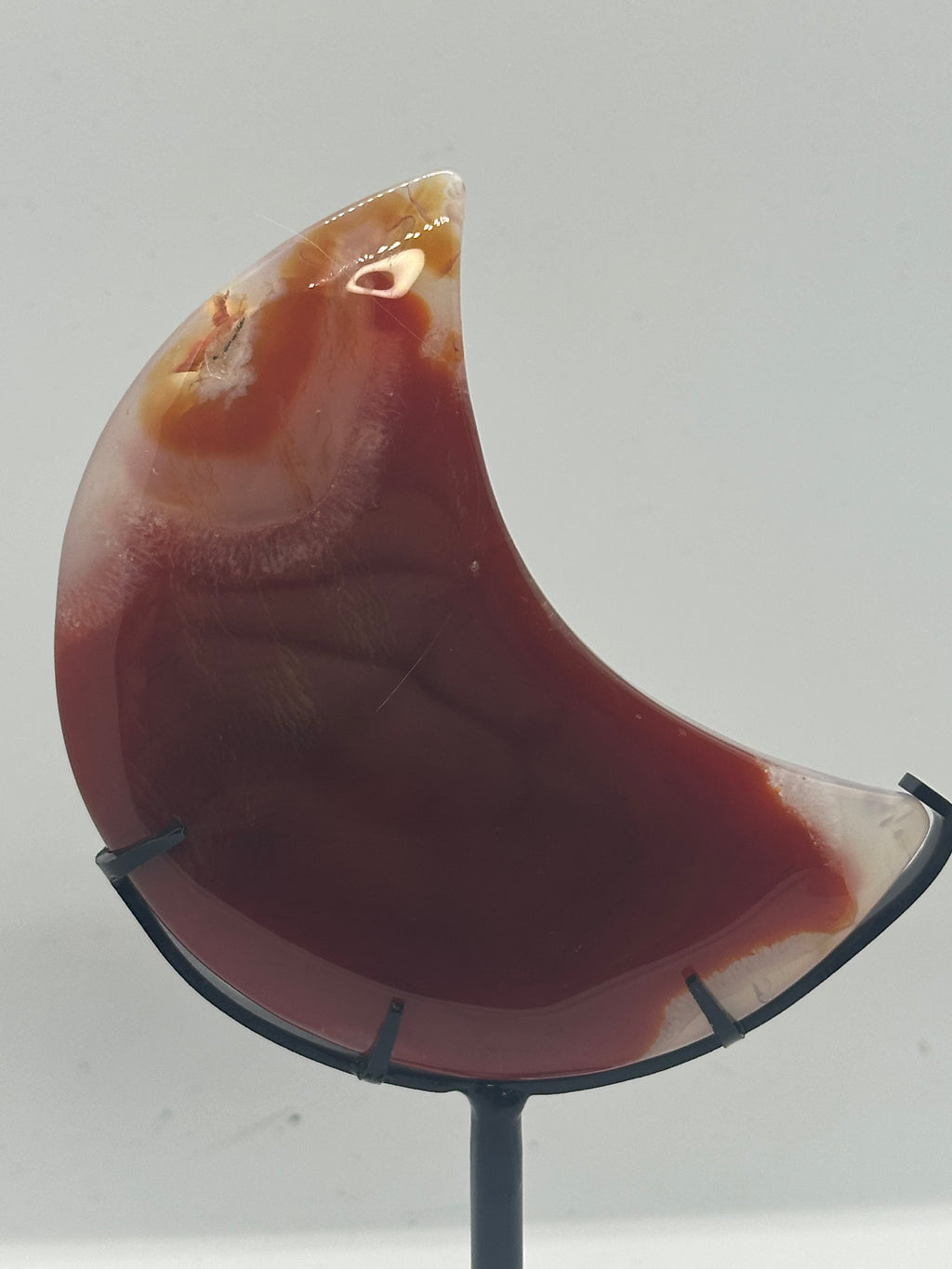 Carnelian Moon Carving on Custom Stand – 231g