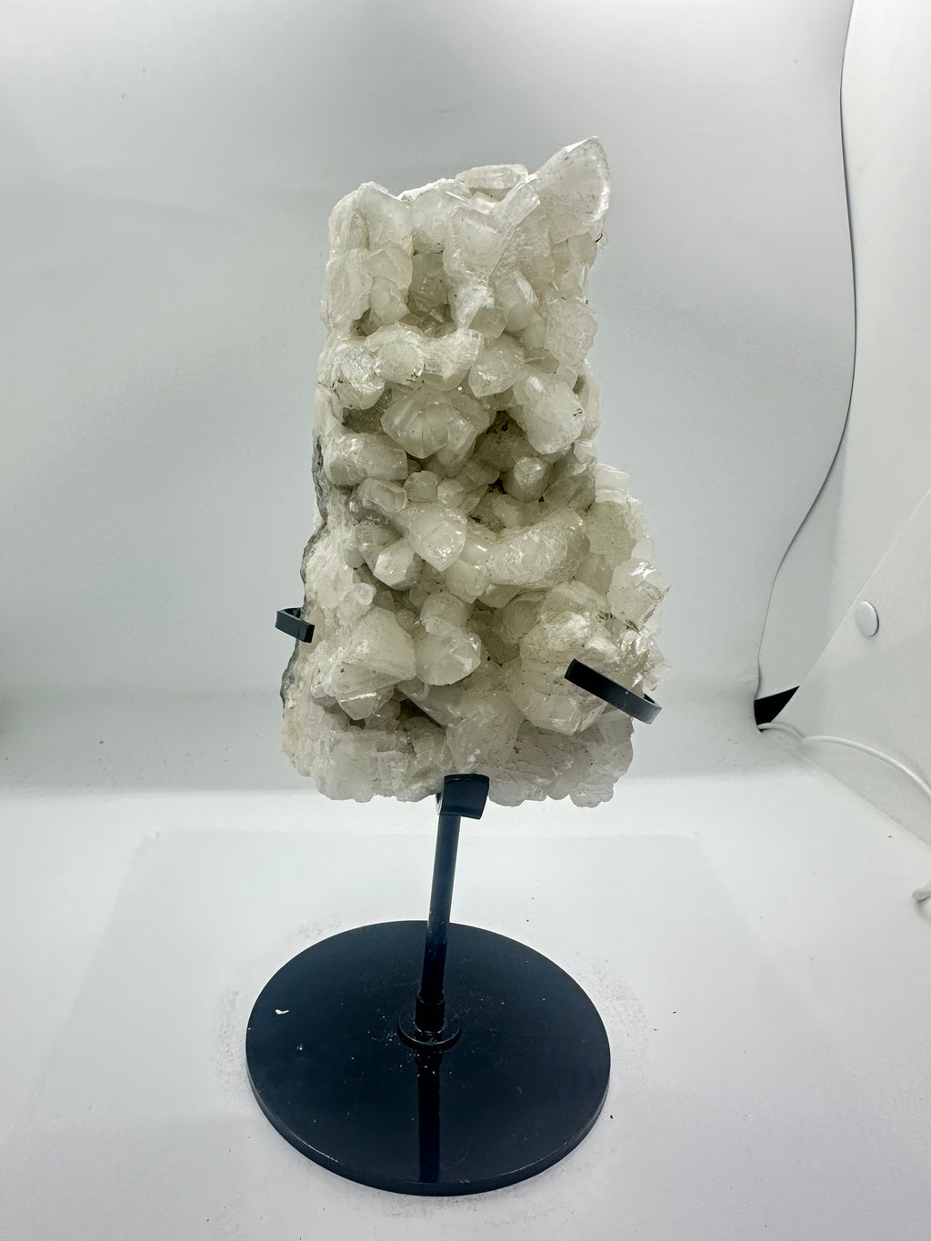 White Calcite Specimen on Custom Stand – 1.36kg