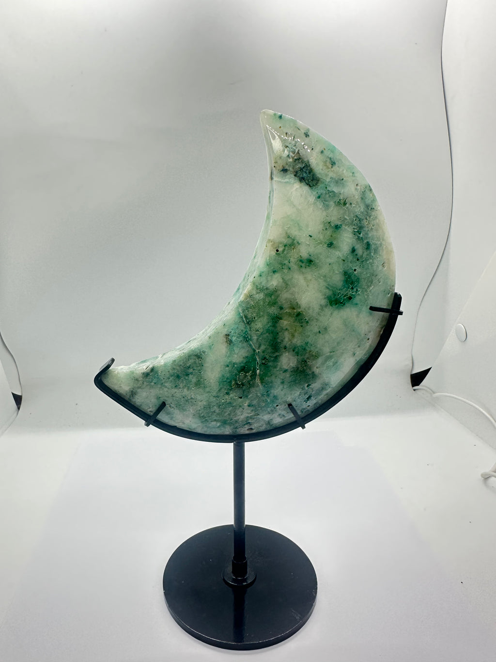 Phoenix Stone Moon Carving on Custom Stand - 646g on stand