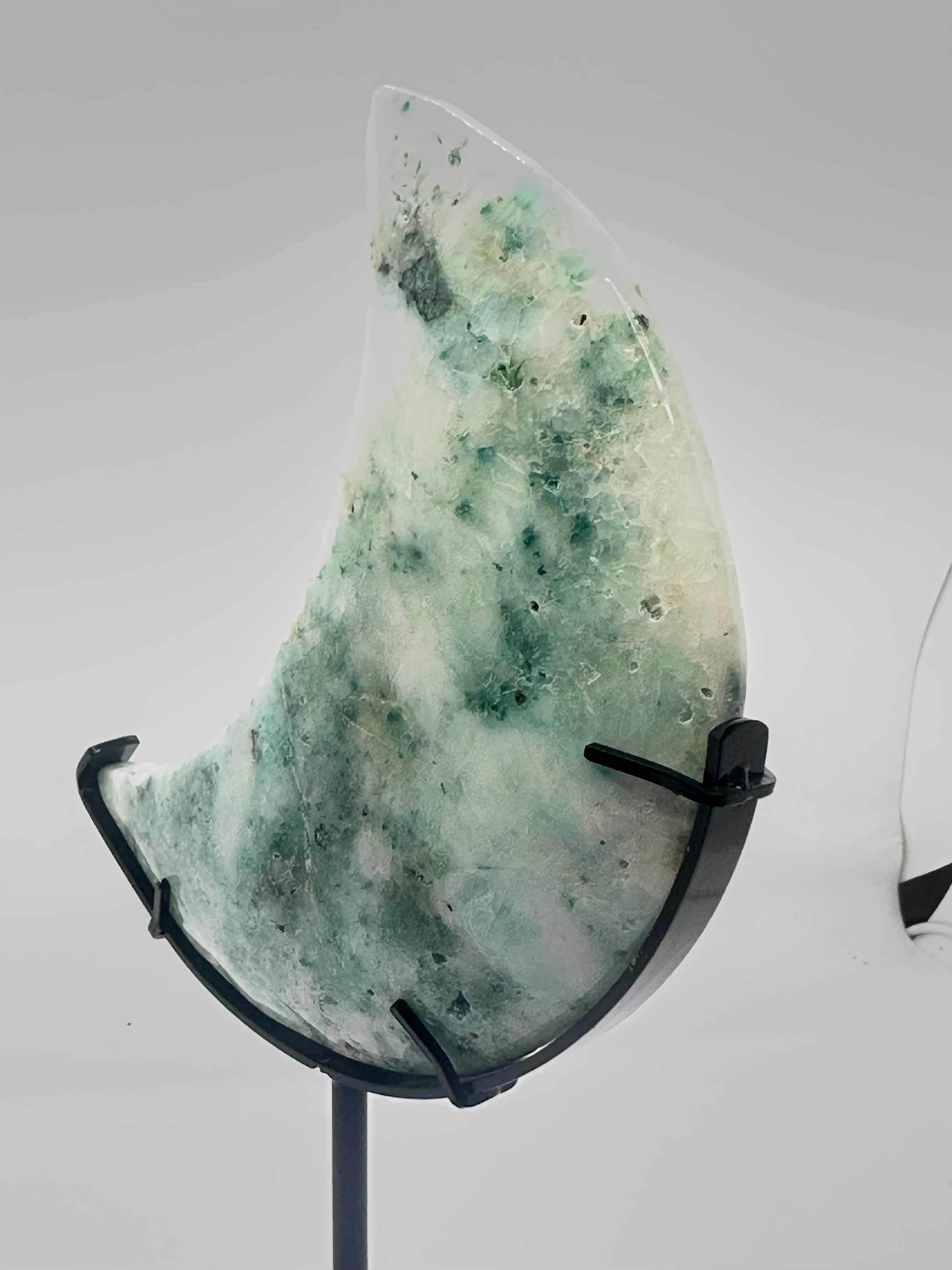 Phoenix Stone Moon Carving on Custom Stand - 646g on stand