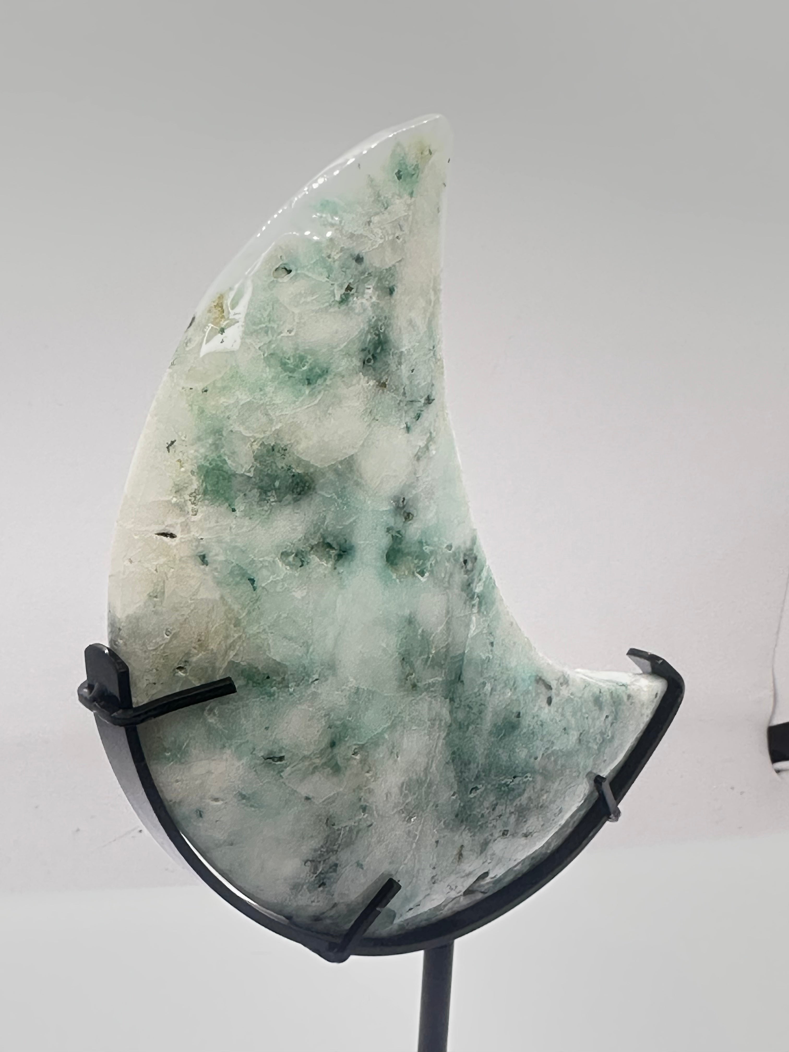 Phoenix Stone Moon Carving on Custom Stand - 646g on stand