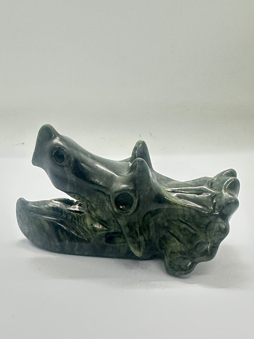Green Jade Dinosaur Head Carving – 224g