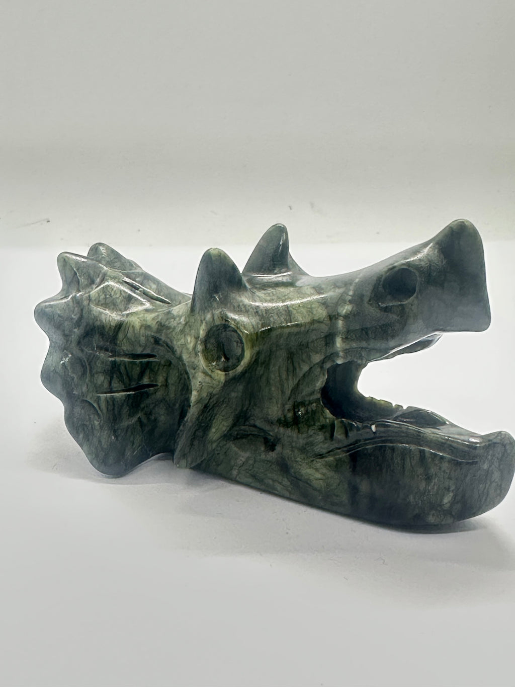 Green Jade Dinosaur Head Carving – 224g