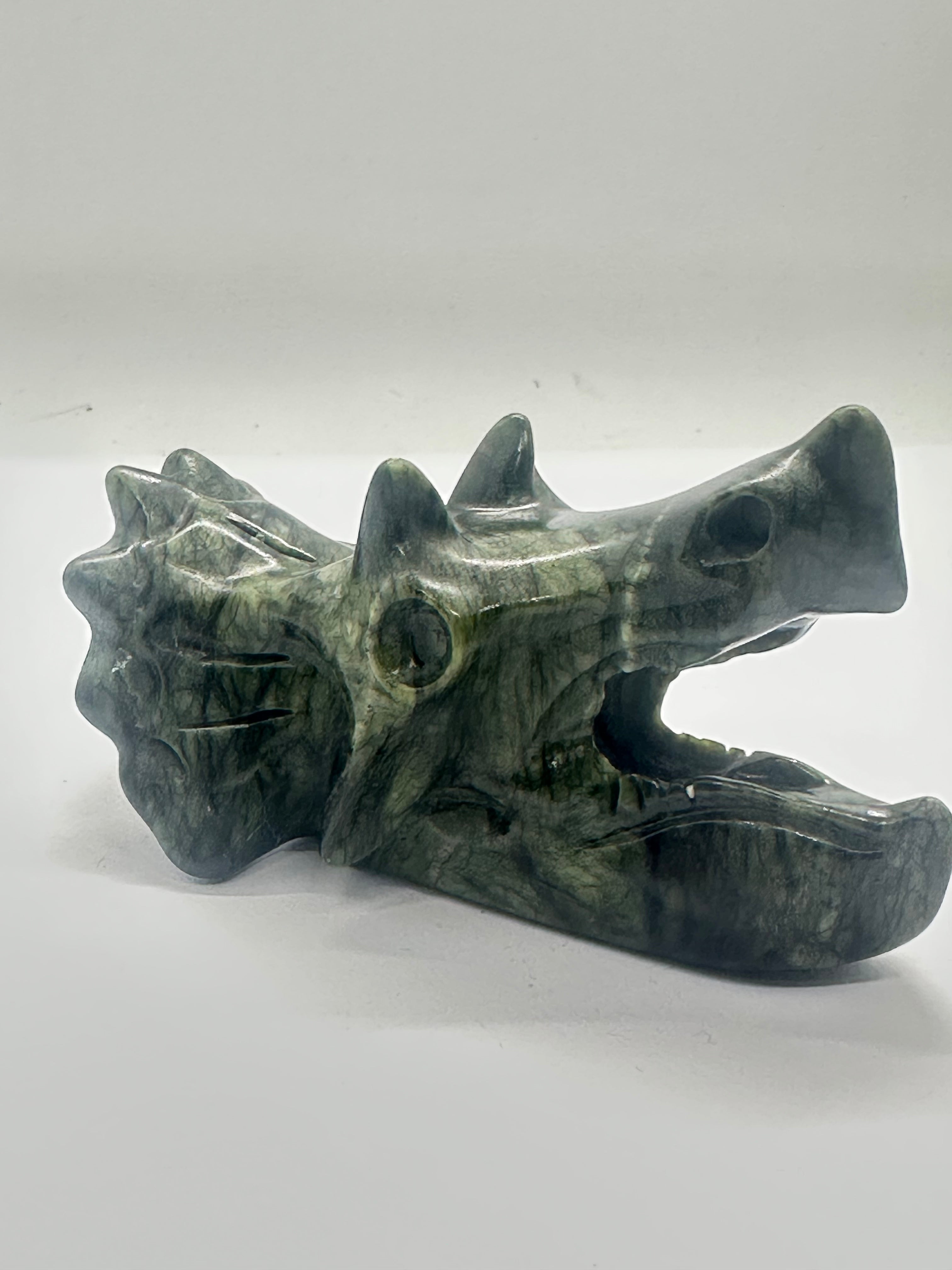 Green Jade Dinosaur Head Carving – 224g