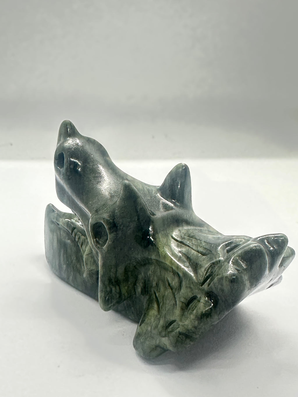 Green Jade Dinosaur Head Carving – 224g