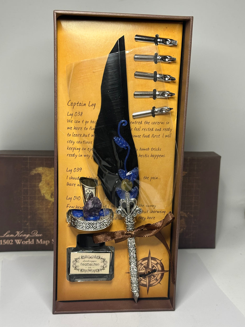 Feathered Quill Pen with Crystal Tumble 262g with box
