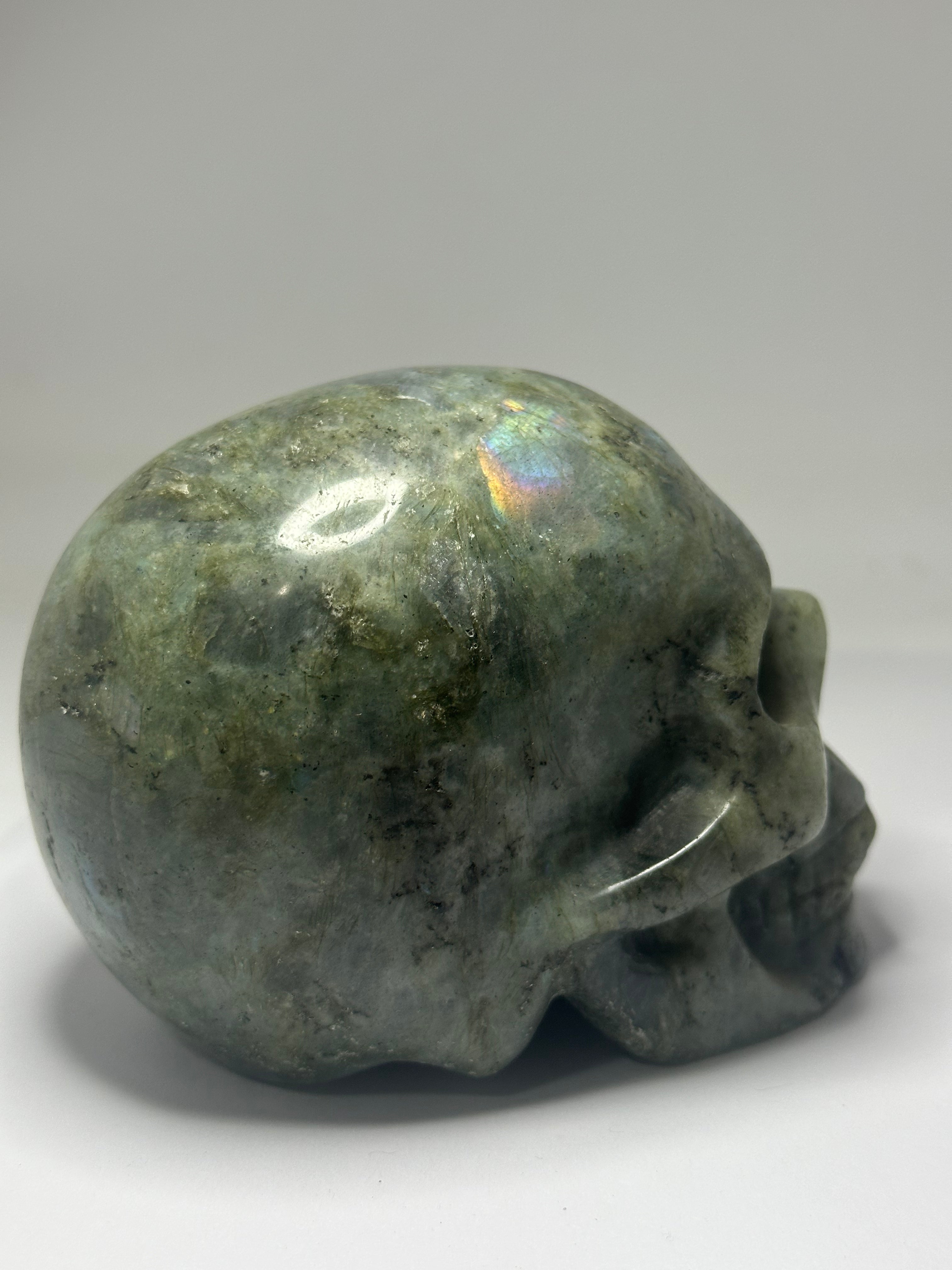 Labradorite Skull Carving with Flash – 1.21kg