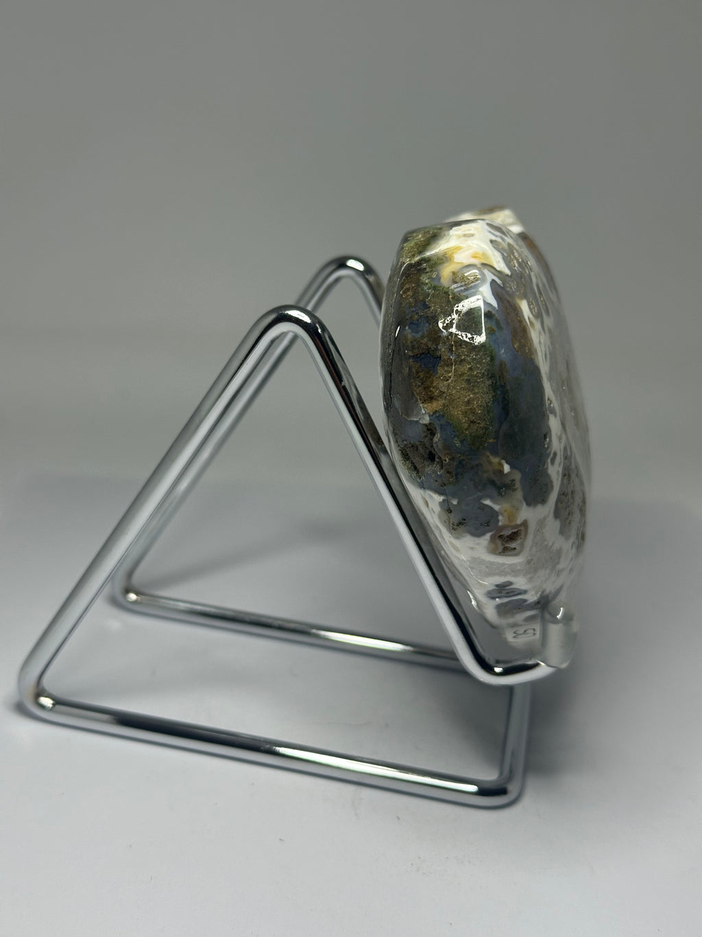 Moss Agate Heart with Druzy on Stand – 515g
