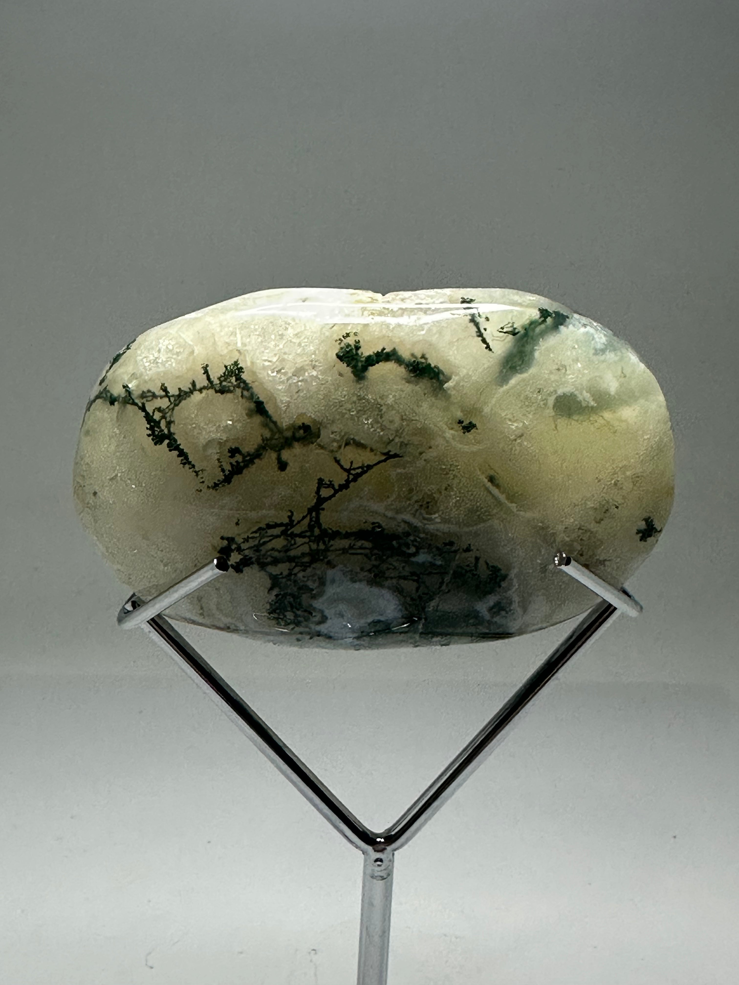 Moss Agate Palm Stone on Stand – 140g