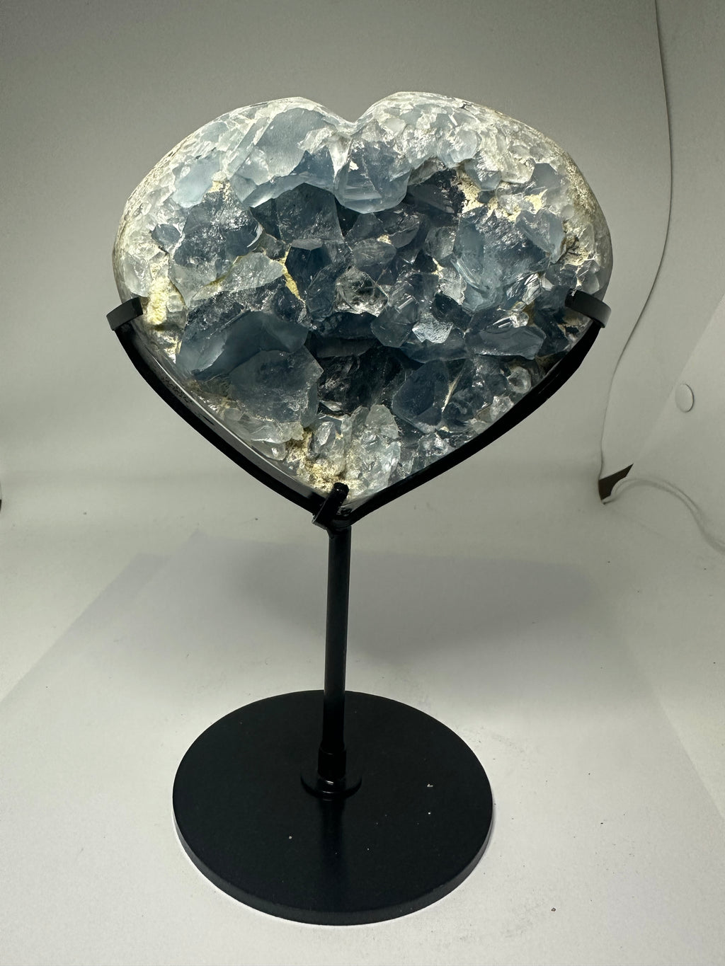 Celestine Heart with Open Druzy Face on Custom Stand – 1.41kg