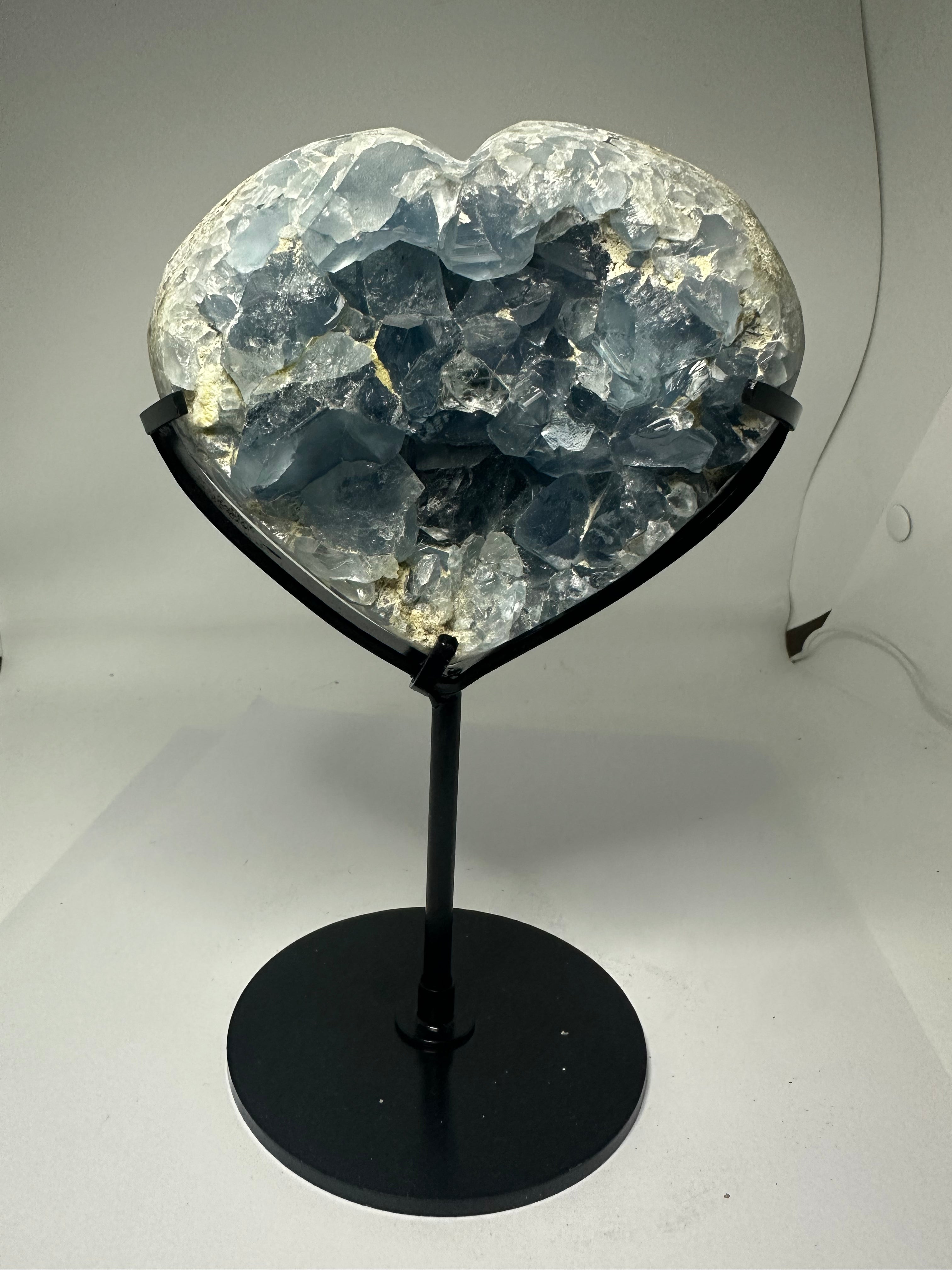 Celestine Heart with Open Druzy Face on Custom Stand – 1.41kg