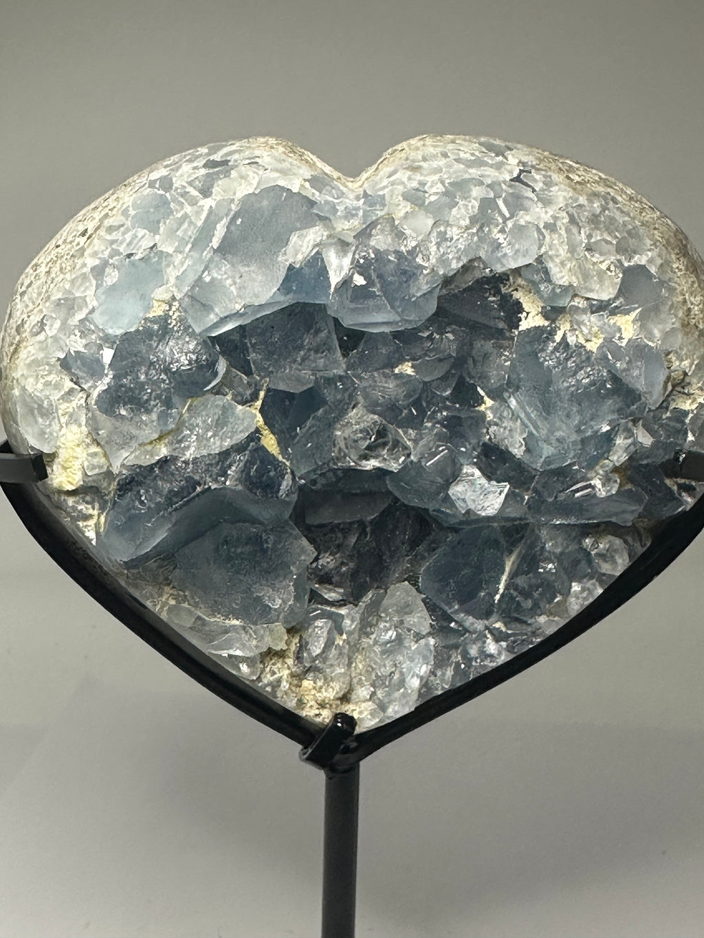 Celestine Heart with Open Druzy Face on Custom Stand – 1.41kg