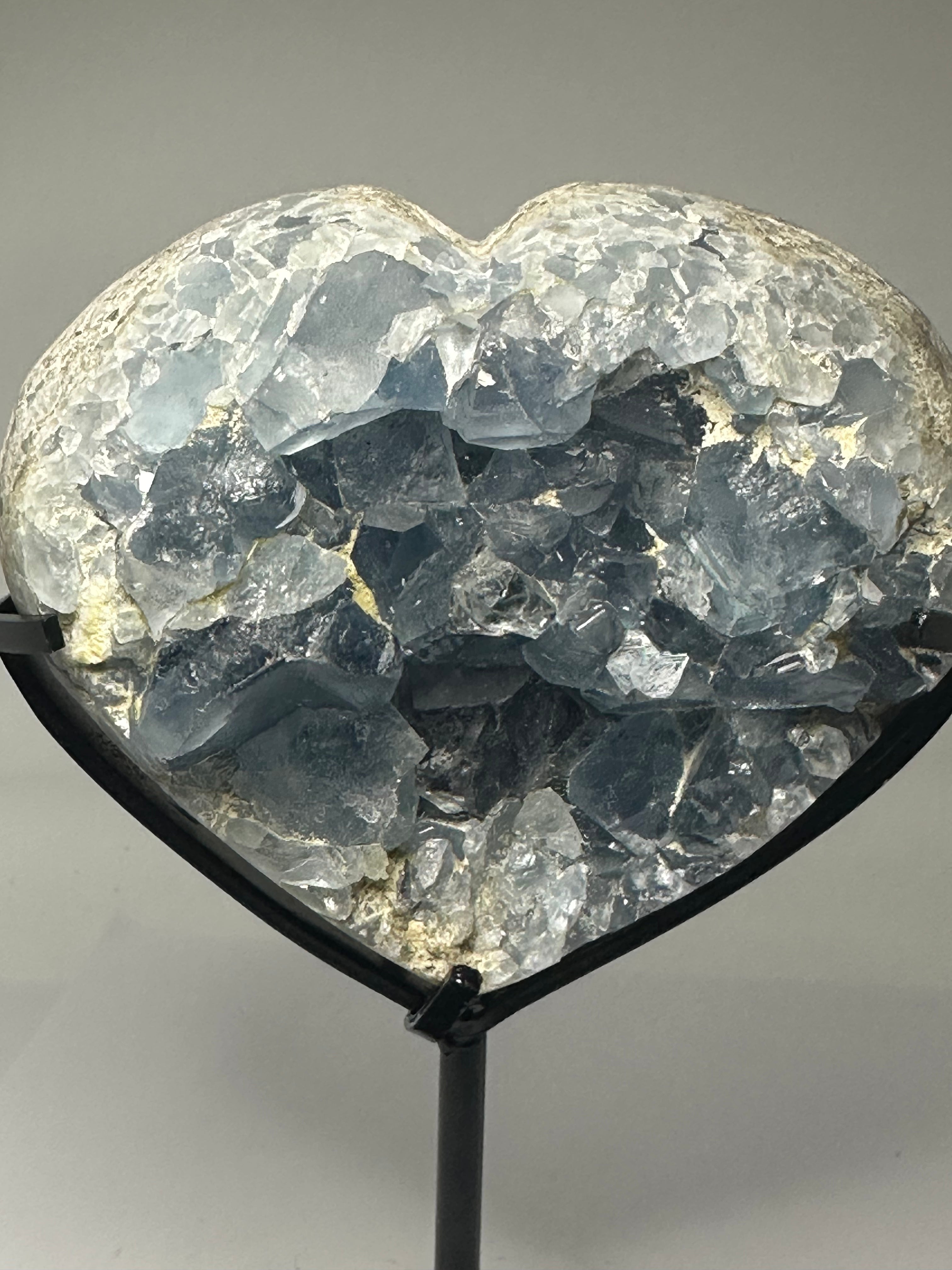 Celestine Heart with Open Druzy Face on Custom Stand – 1.41kg