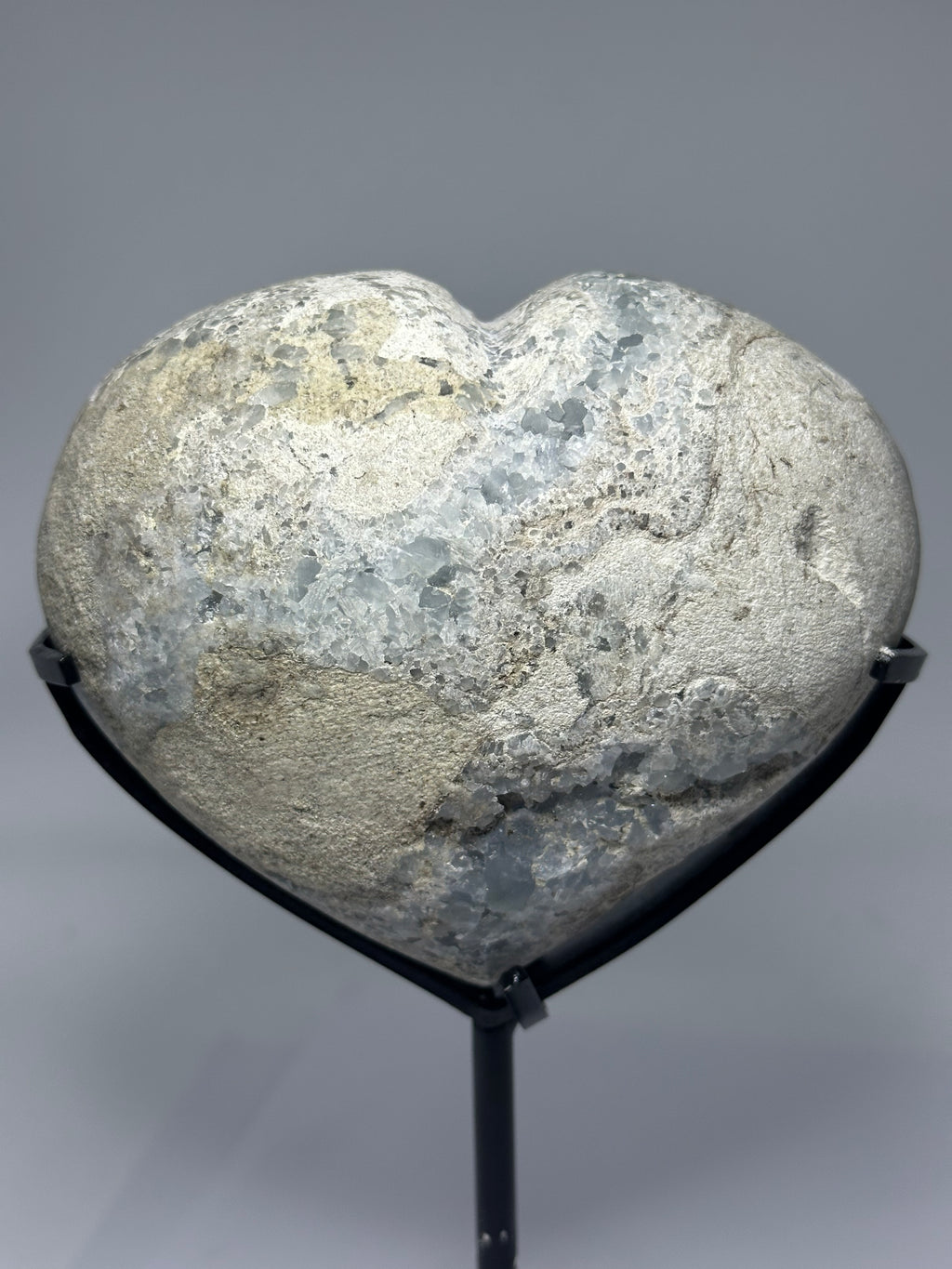 Celestine Heart with Open Druzy Face on Custom Stand – 1.41kg