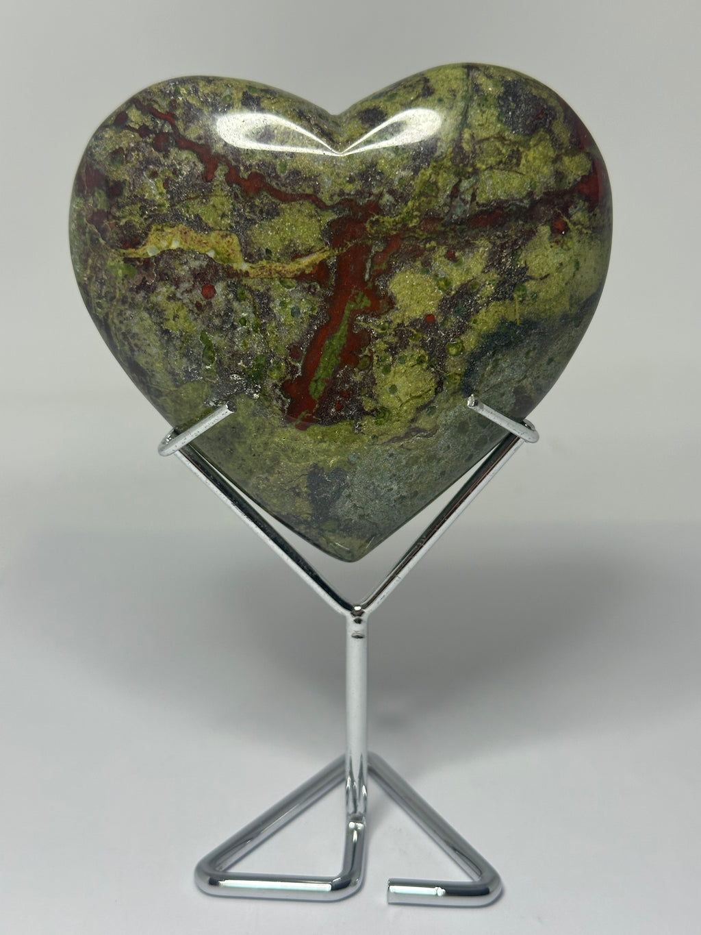Dragon Blood Jasper Heart on Stand - 310g on stand