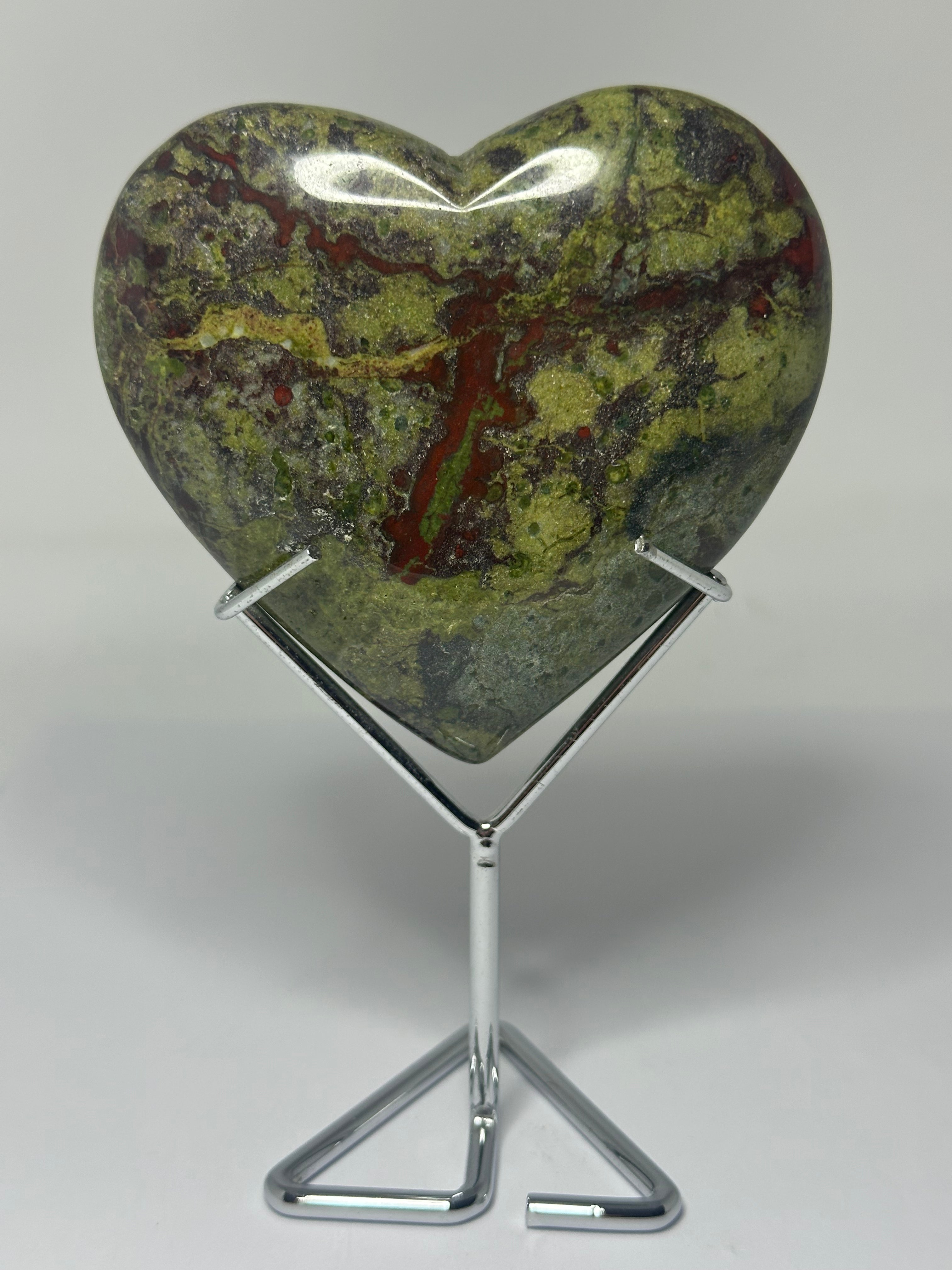 Dragon Blood Jasper Heart on Stand - 310g on stand