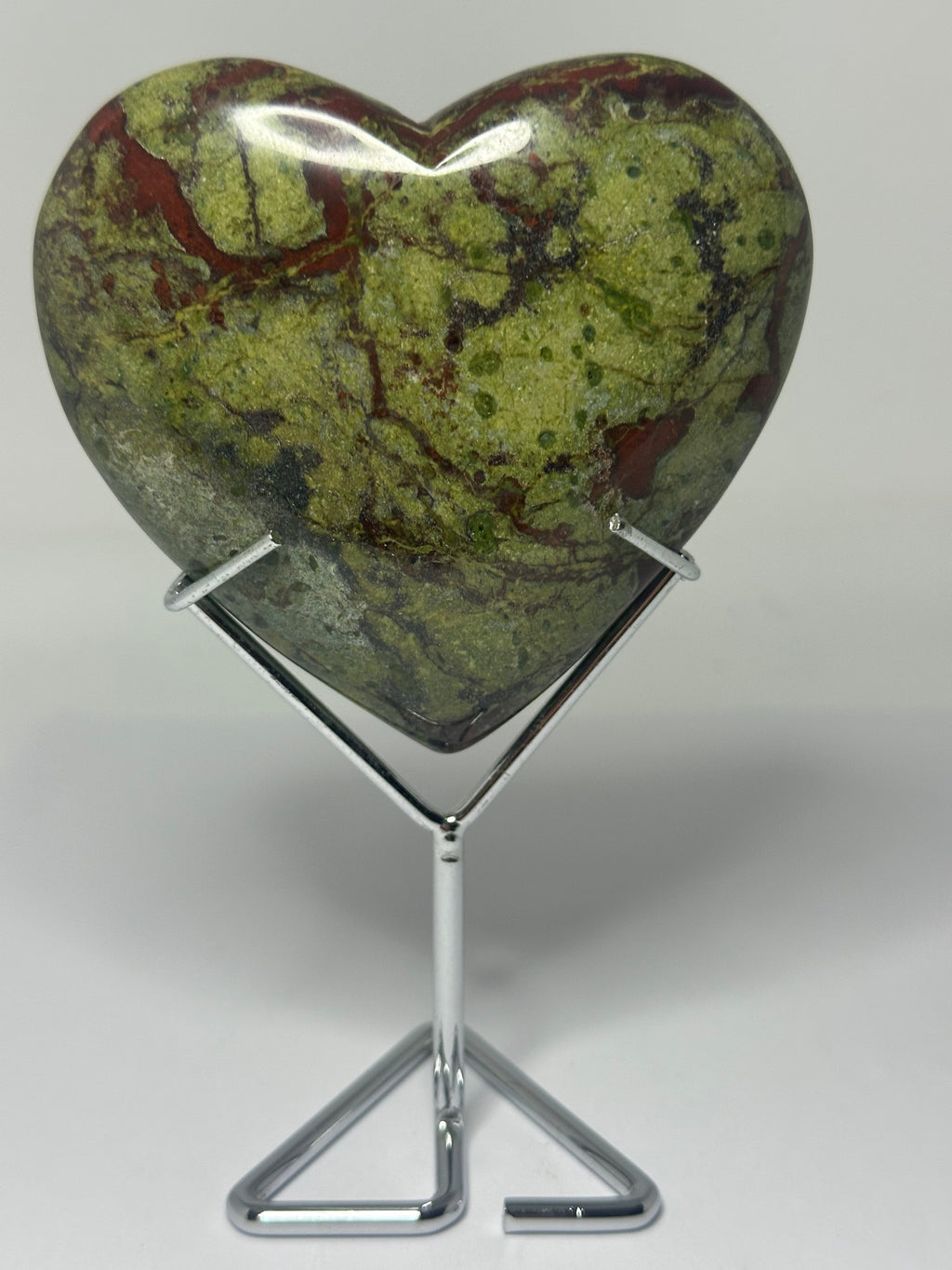 Dragon Blood Jasper Heart on Stand - 310g on stand