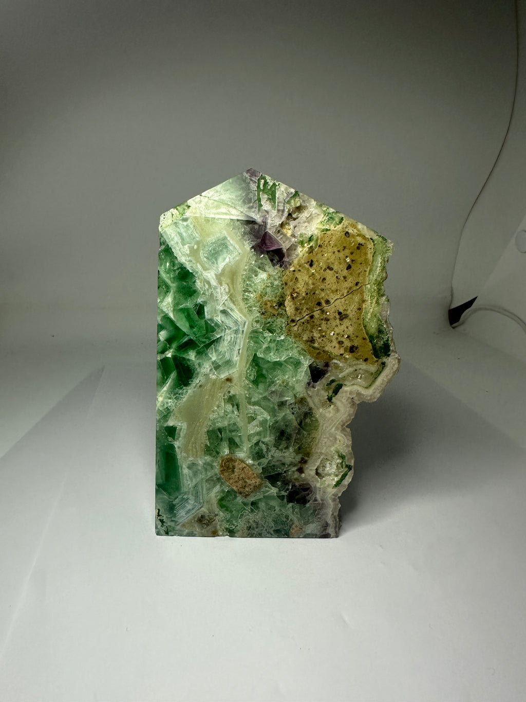Fluorite Tower with Raw Sparkling Edge – 365g