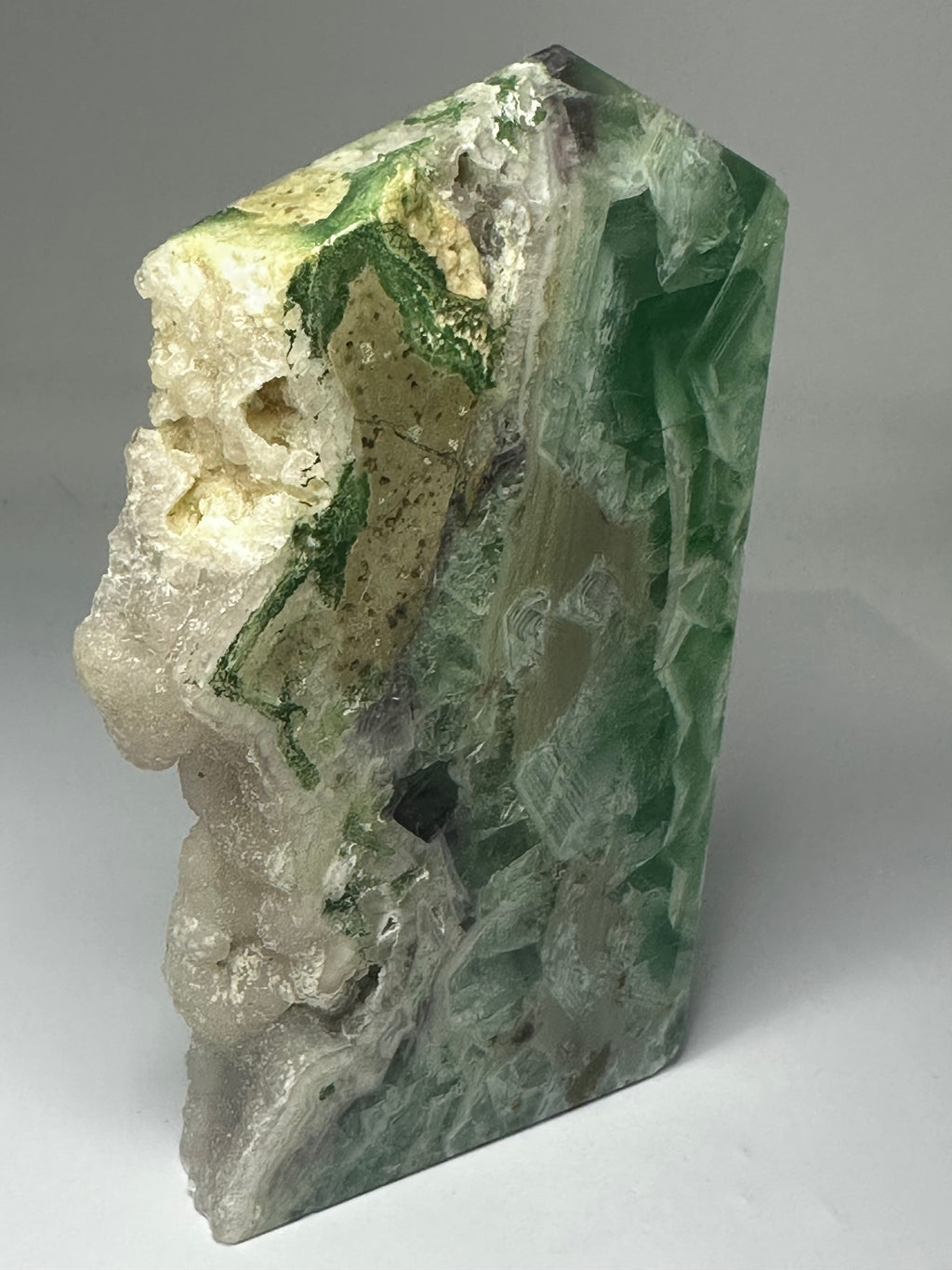 Fluorite Tower with Raw Sparkling Edge – 365g
