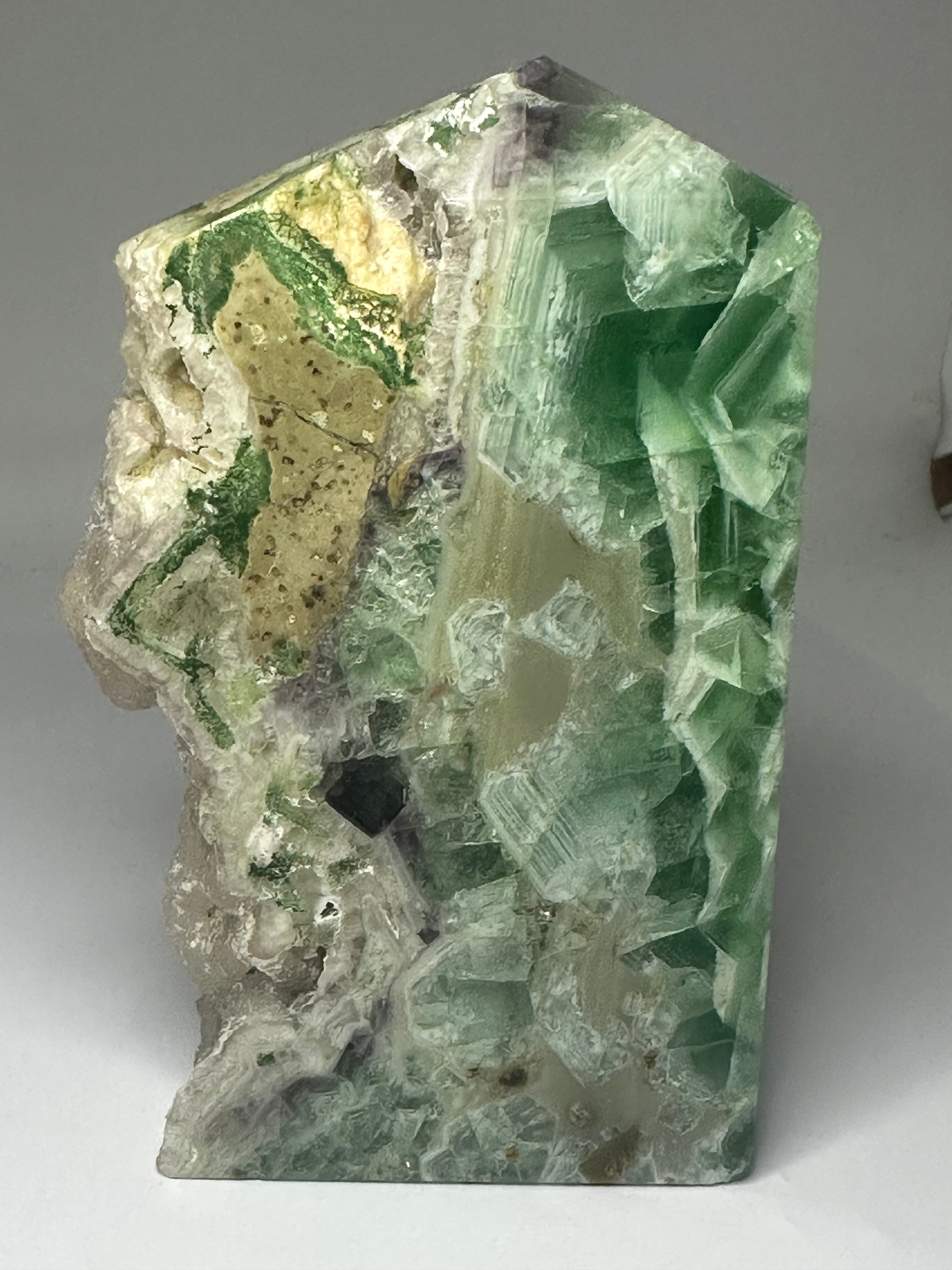 Fluorite Tower with Raw Sparkling Edge – 365g