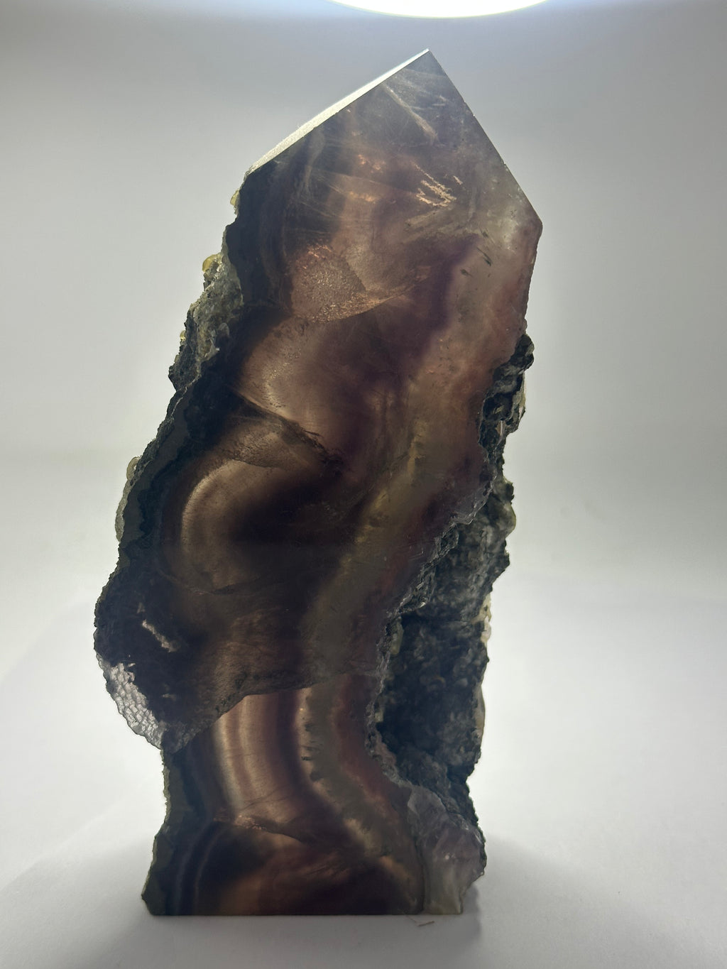 Transparent Fluorite Tower with Raw Edges & Pyrite Inclusions – 916g