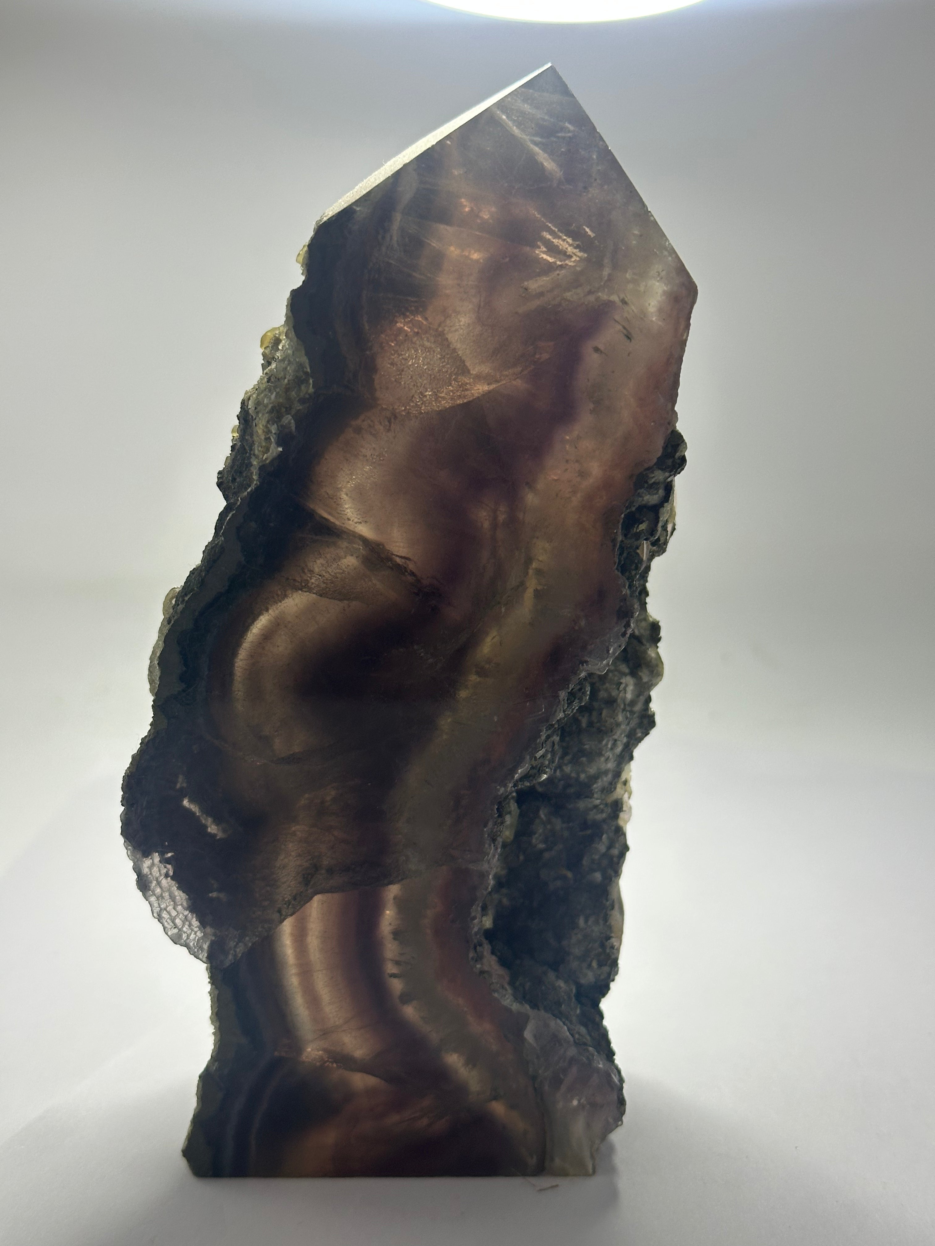 Transparent Fluorite Tower with Raw Edges & Pyrite Inclusions – 916g