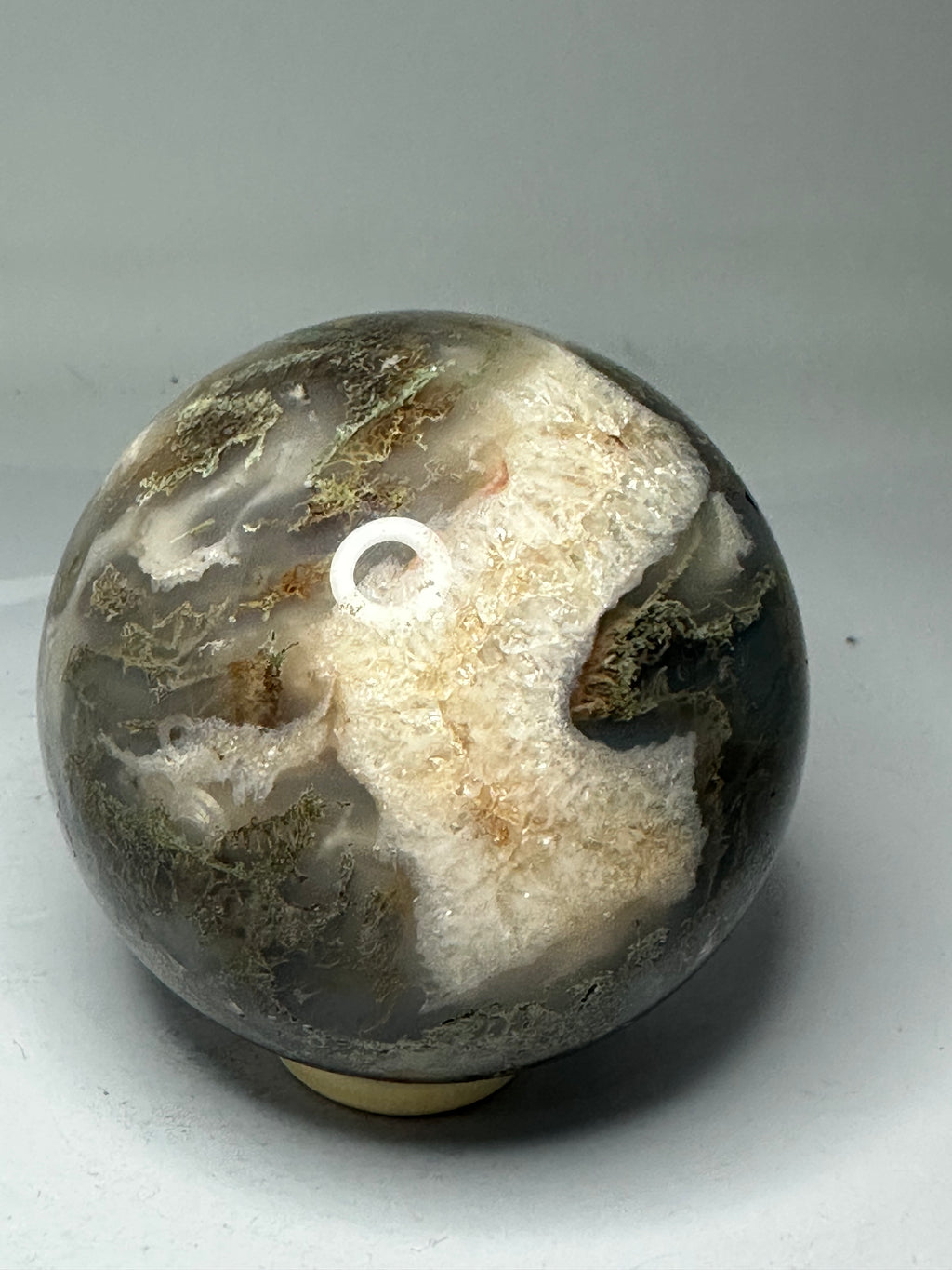 Moss Agate Sphere with Druzy – 602g