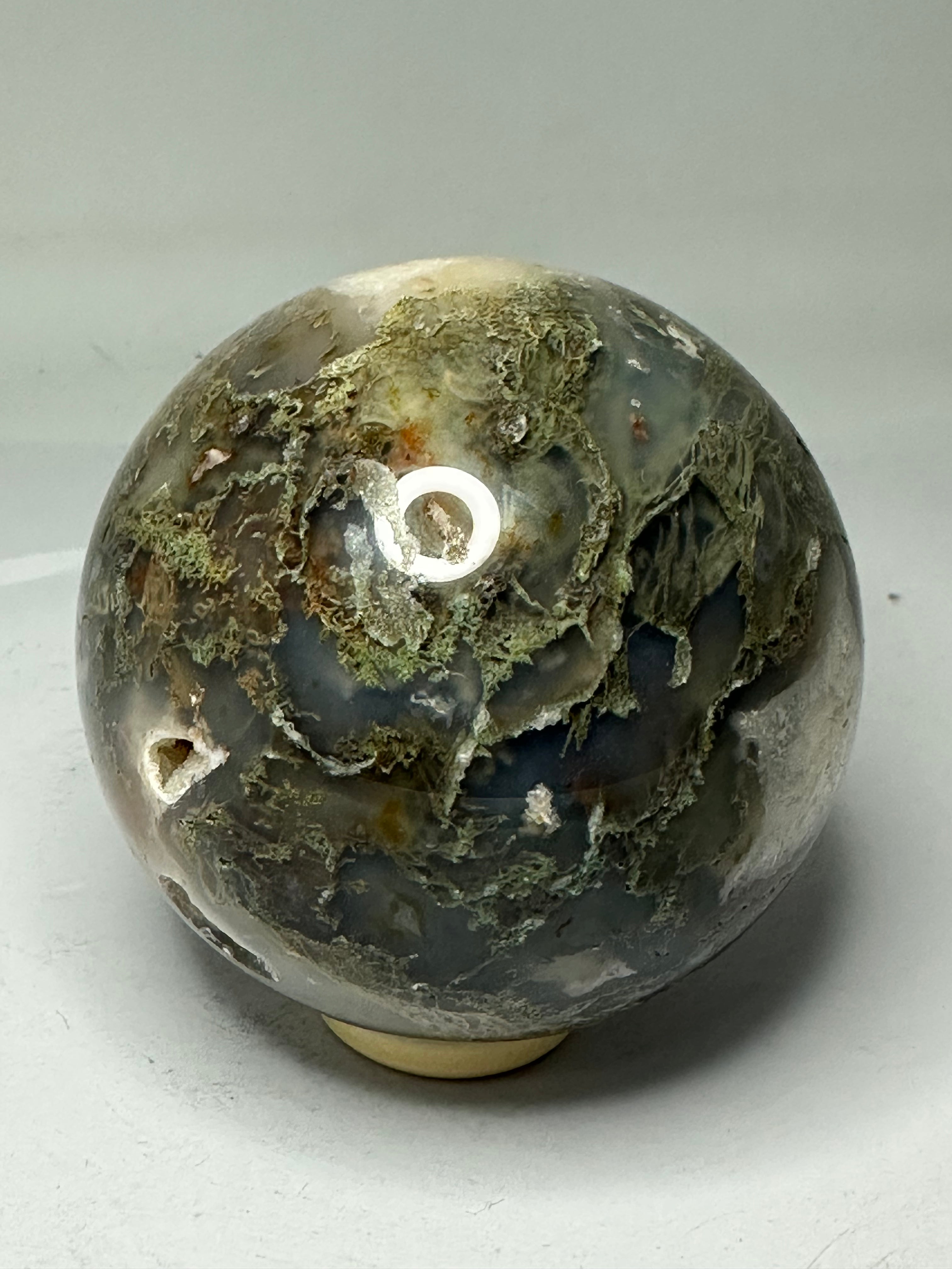 Moss Agate Sphere with Druzy – 602g