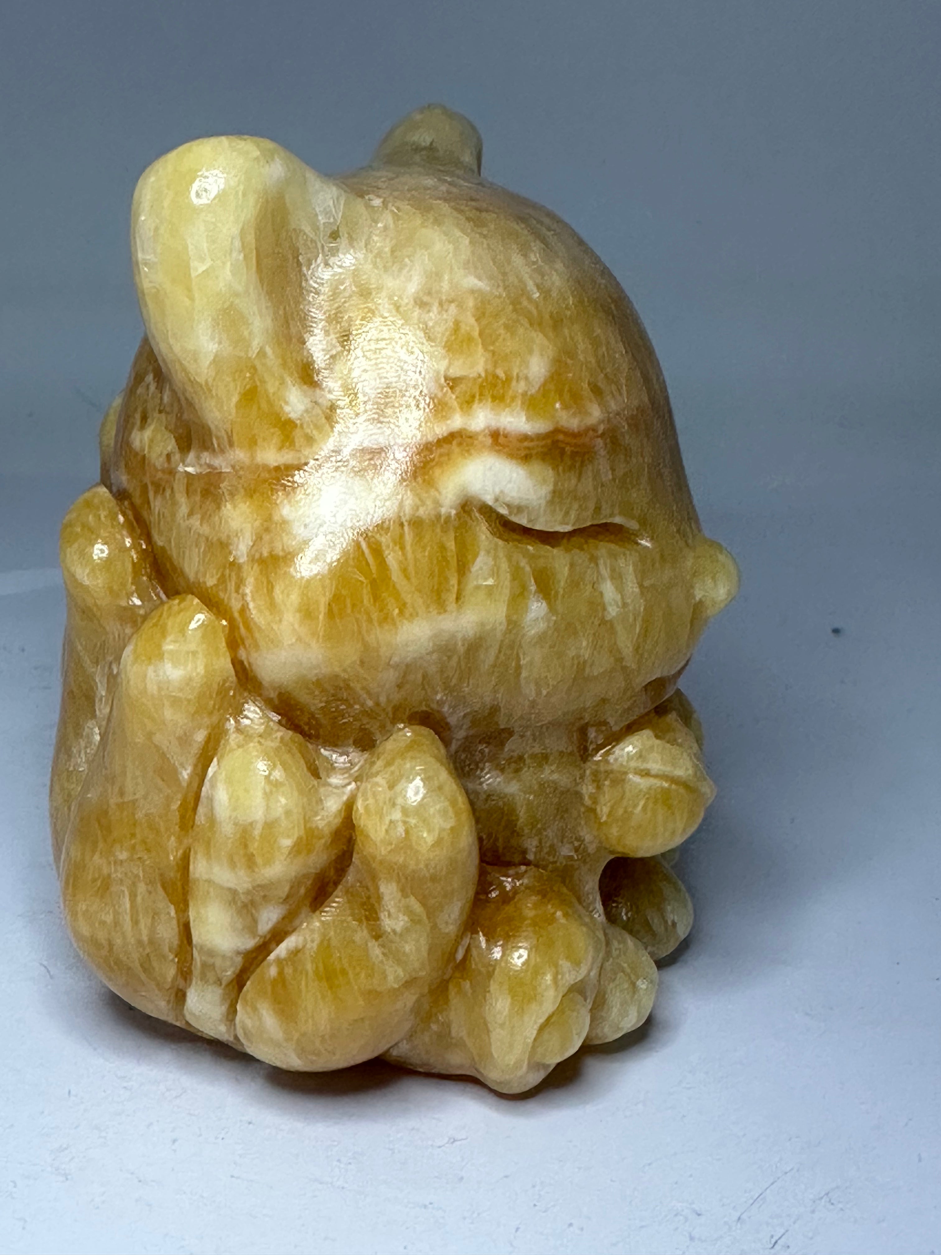 Orange Calcite Nine-Tailed Fox Carving – 790g