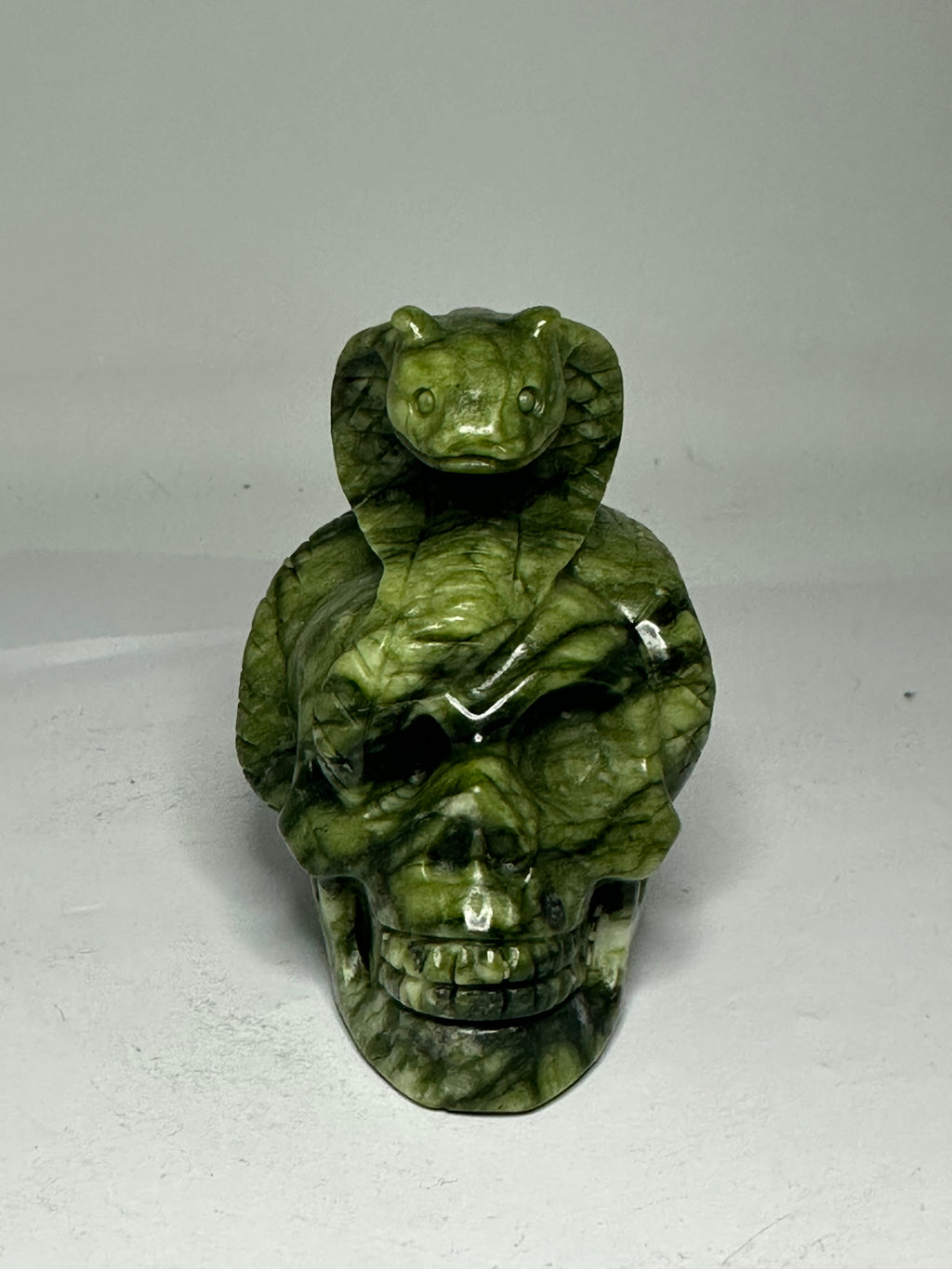 Green Jade Skull & Snake Carving – 315g