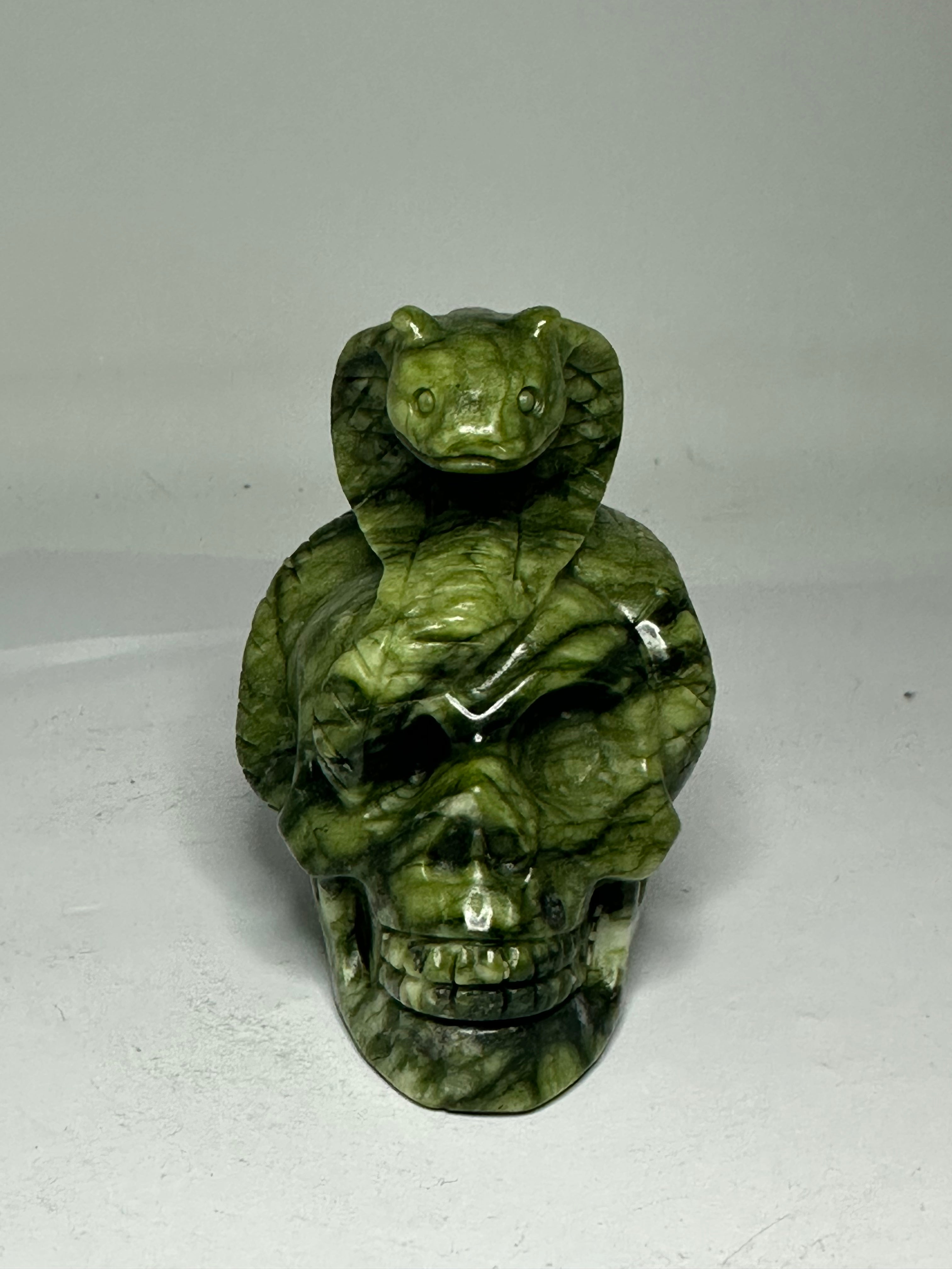 Green Jade Skull & Snake Carving – 315g