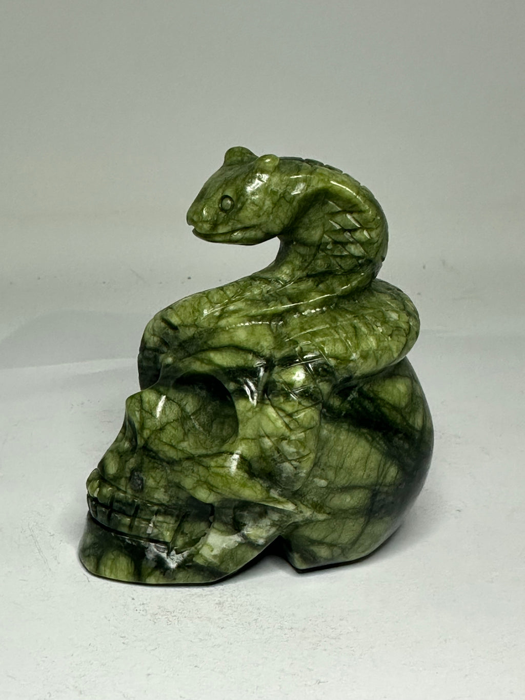Green Jade Skull & Snake Carving – 315g
