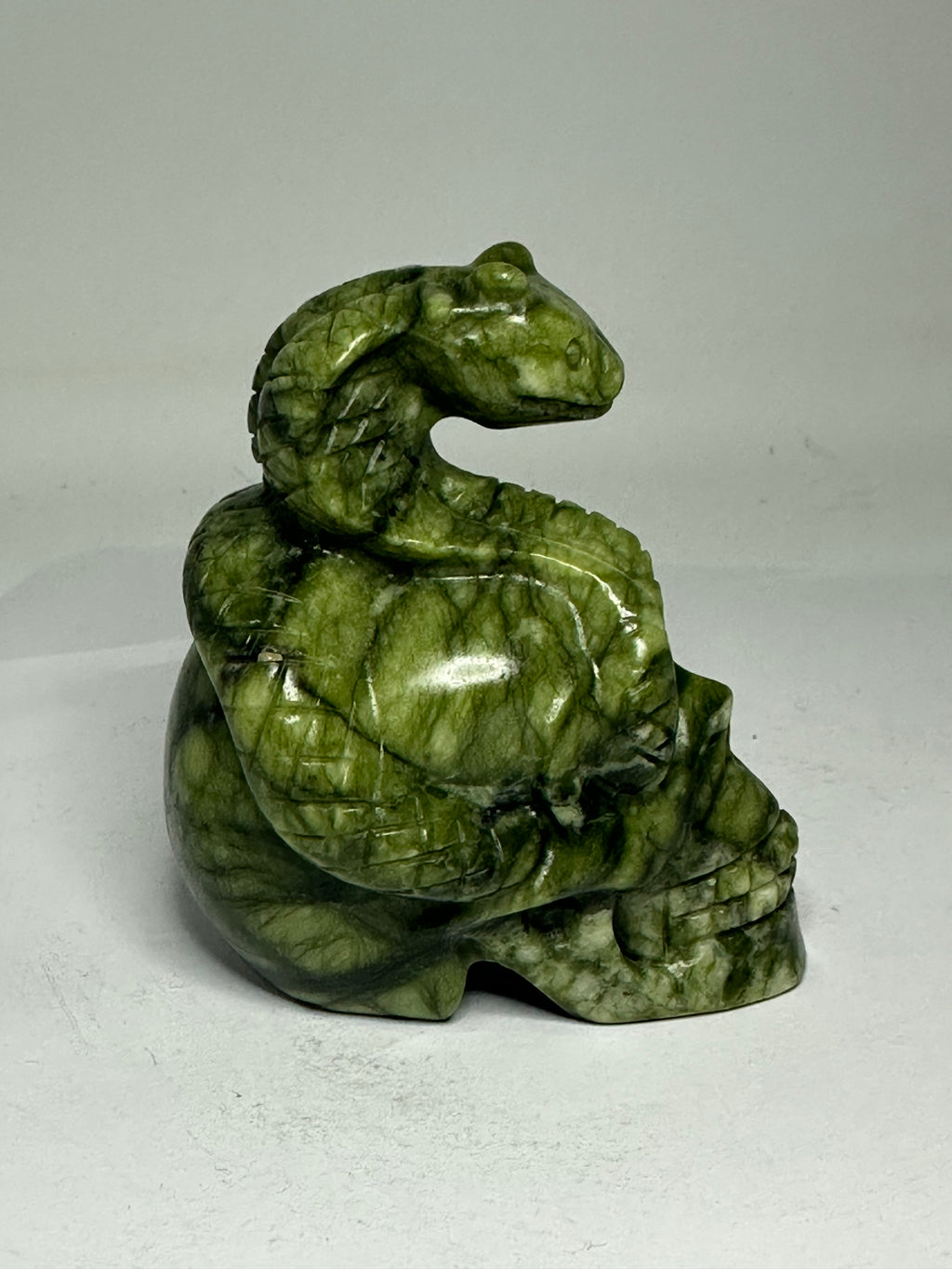Green Jade Skull & Snake Carving – 315g