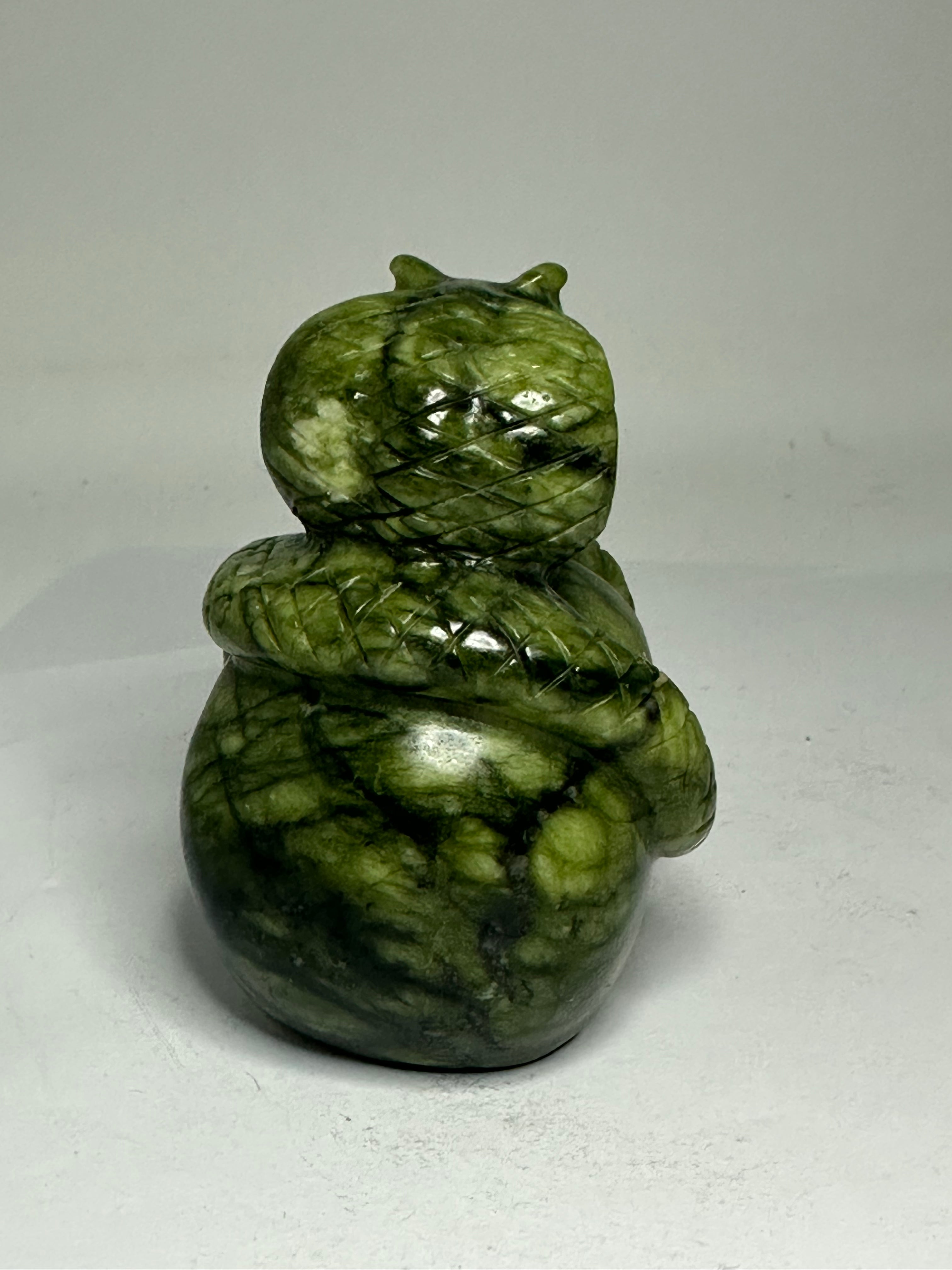 Green Jade Skull & Snake Carving – 315g