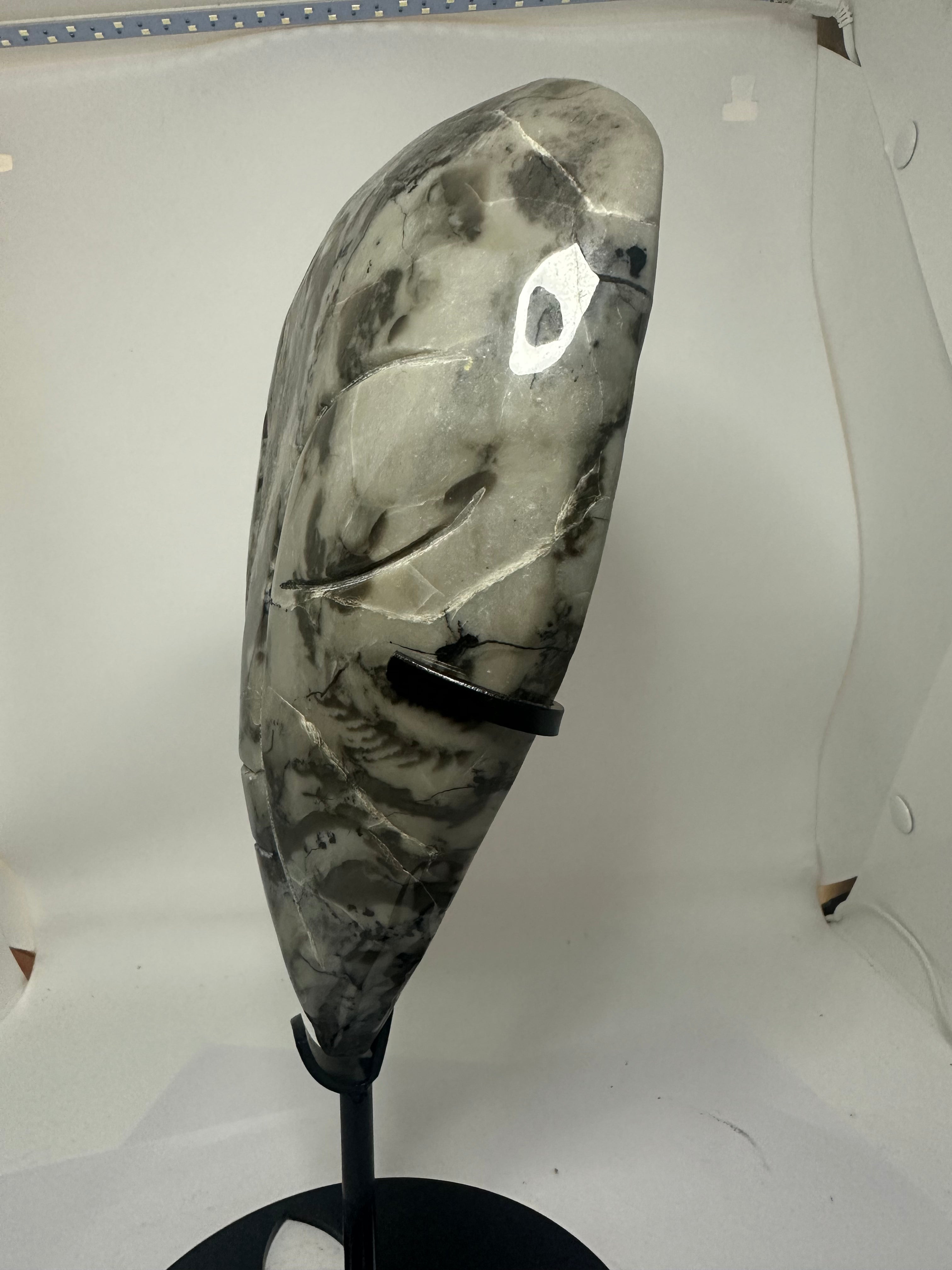 Volcanic Agate Alien Head Carving on Custom Stand – 2kg